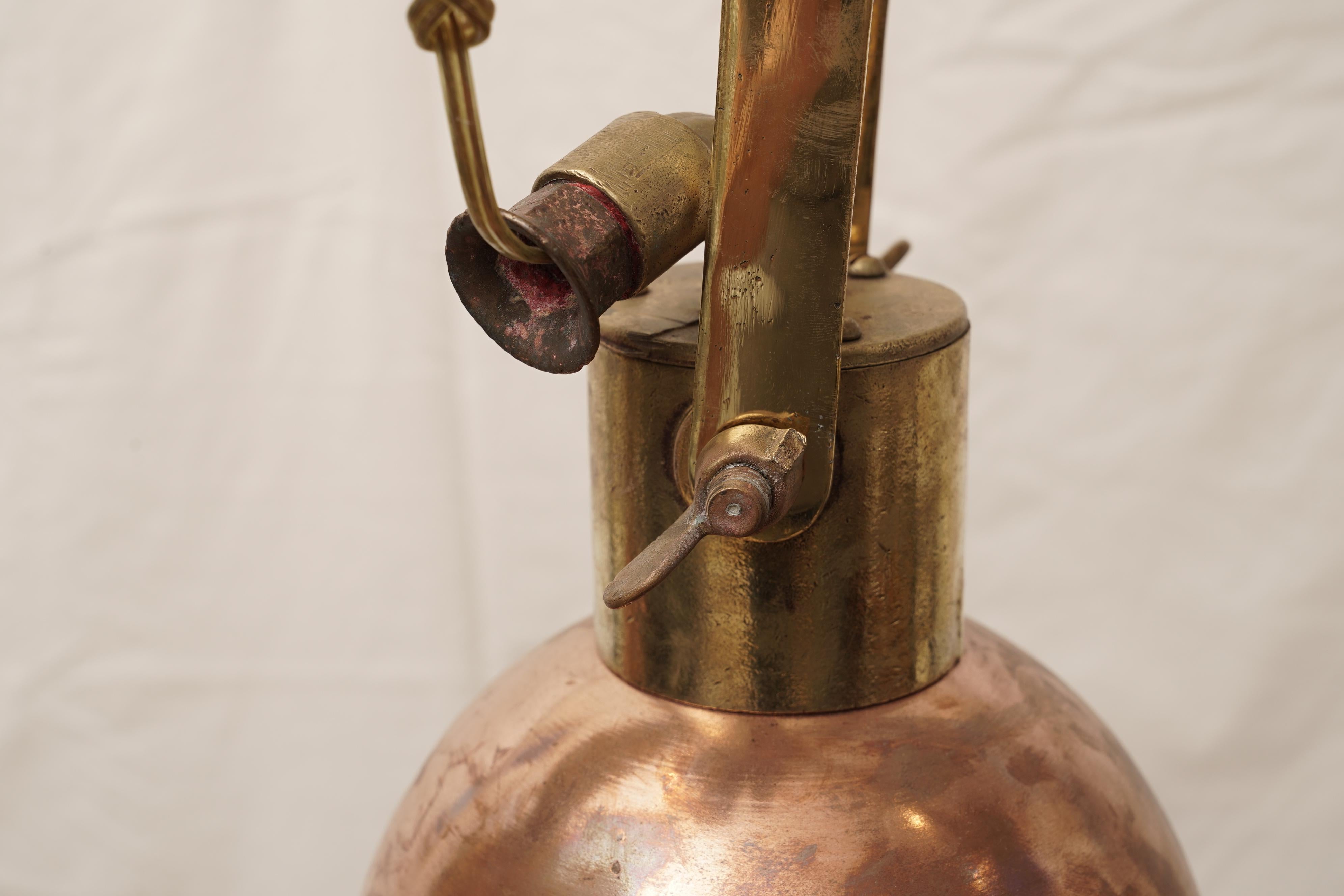 Industrial Pair of Nautical Copper and Brass Pendant Light Lanterns