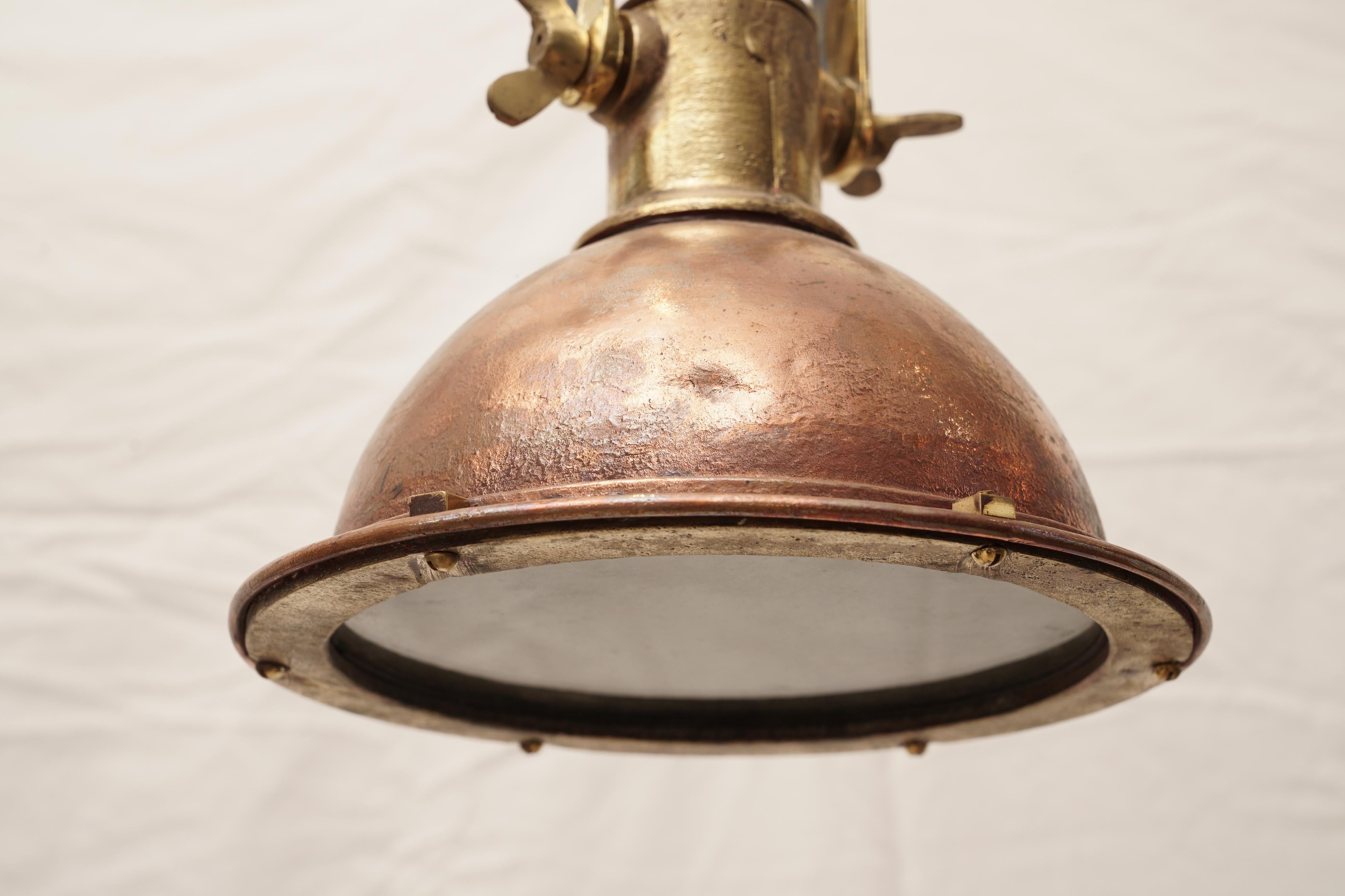 European Pair of Nautical Copper and Brass Pendant Light Lanterns