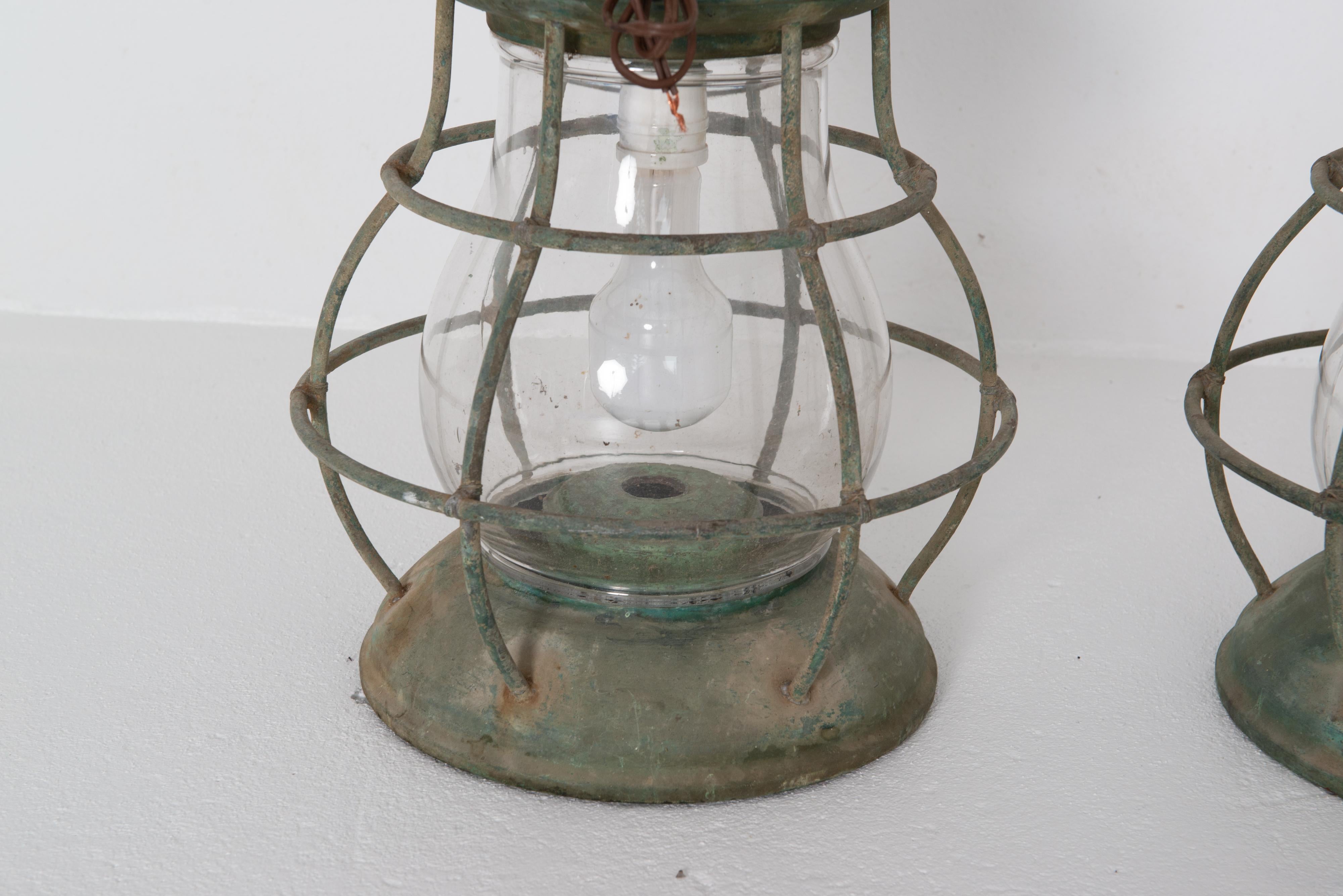 Pair of Nautical Copper Lanterns For Sale 4