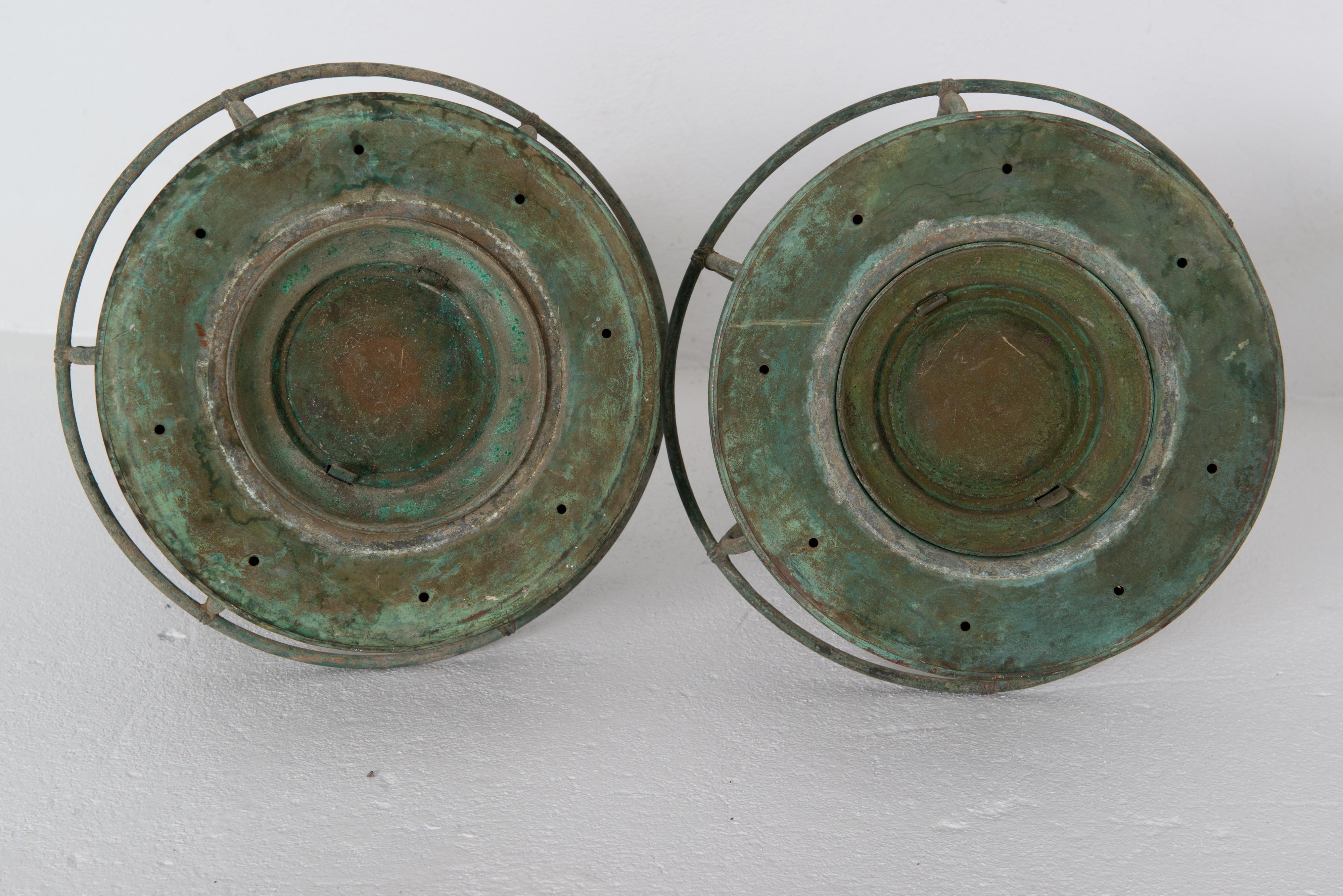 Pair of Nautical Copper Lanterns For Sale 5