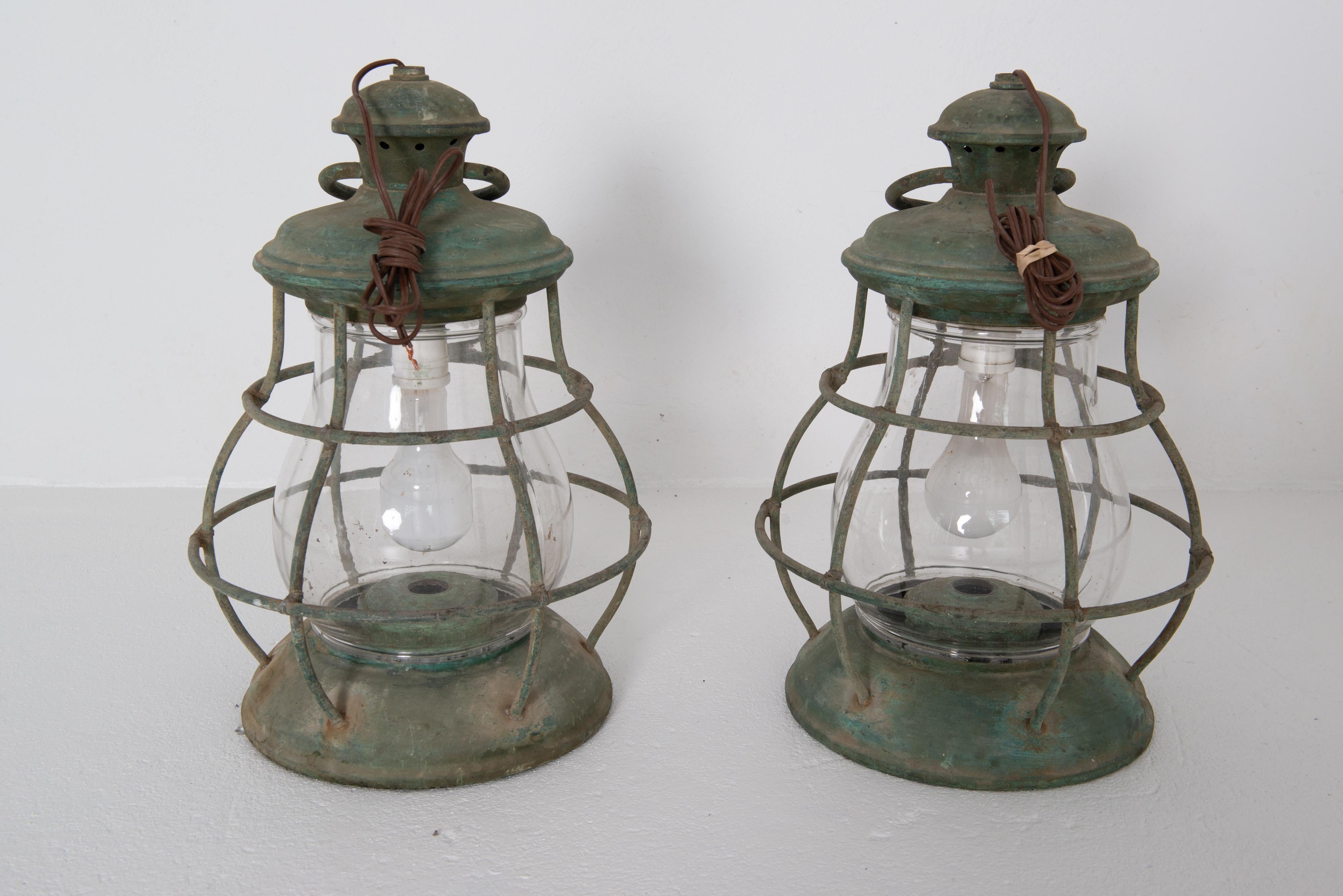 American Colonial Pair of Nautical Copper Lanterns For Sale