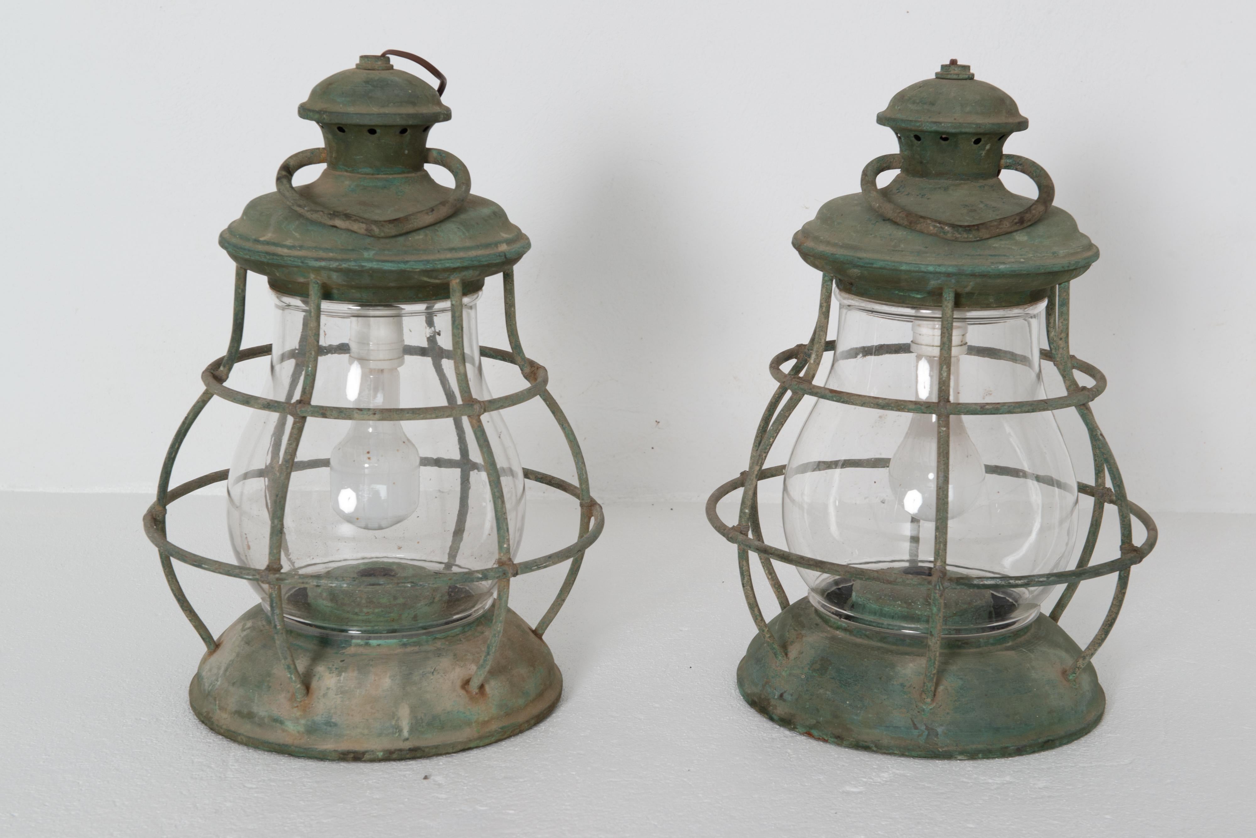 American Pair of Nautical Copper Lanterns For Sale