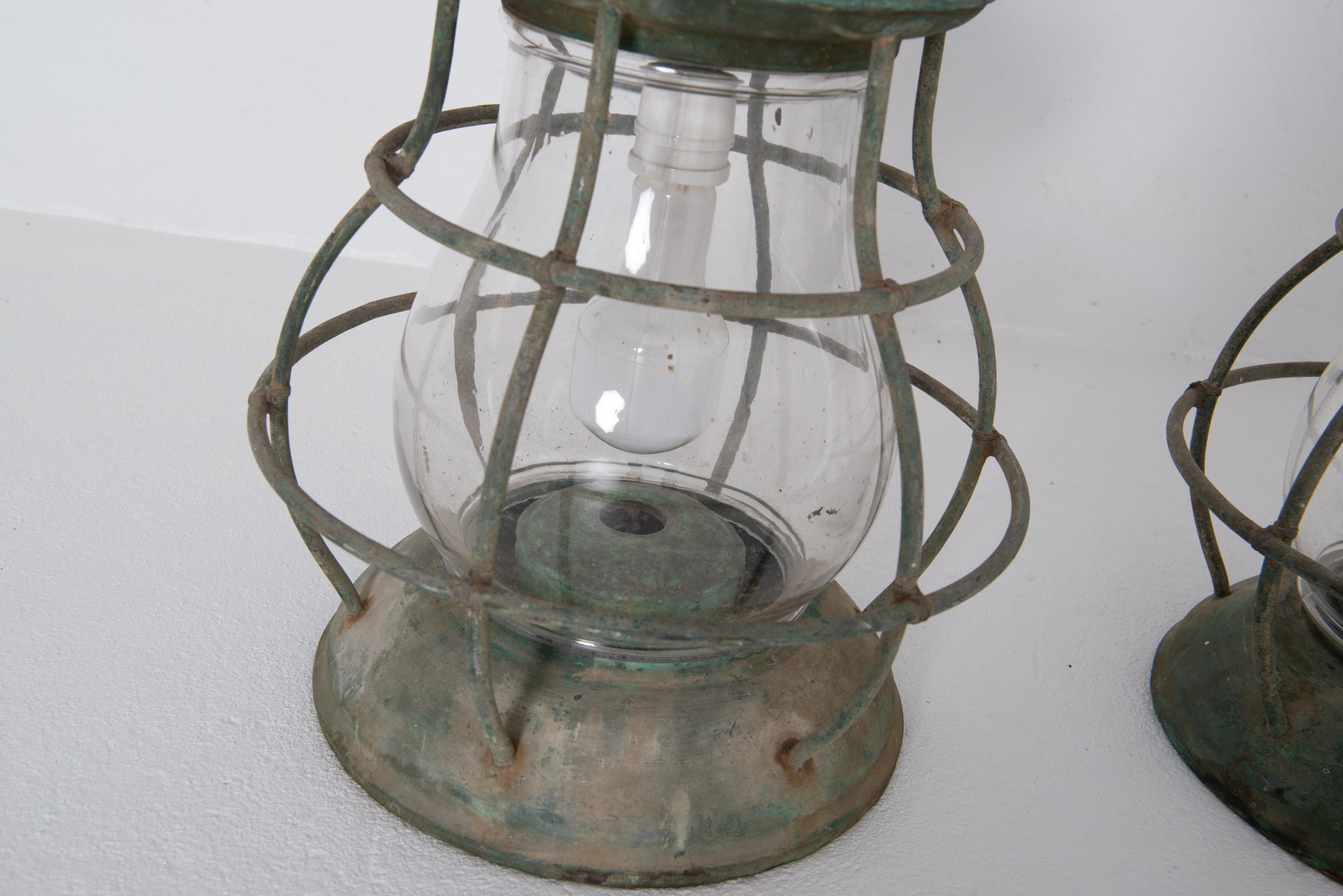 Mid-20th Century Pair of Nautical Copper Lanterns For Sale