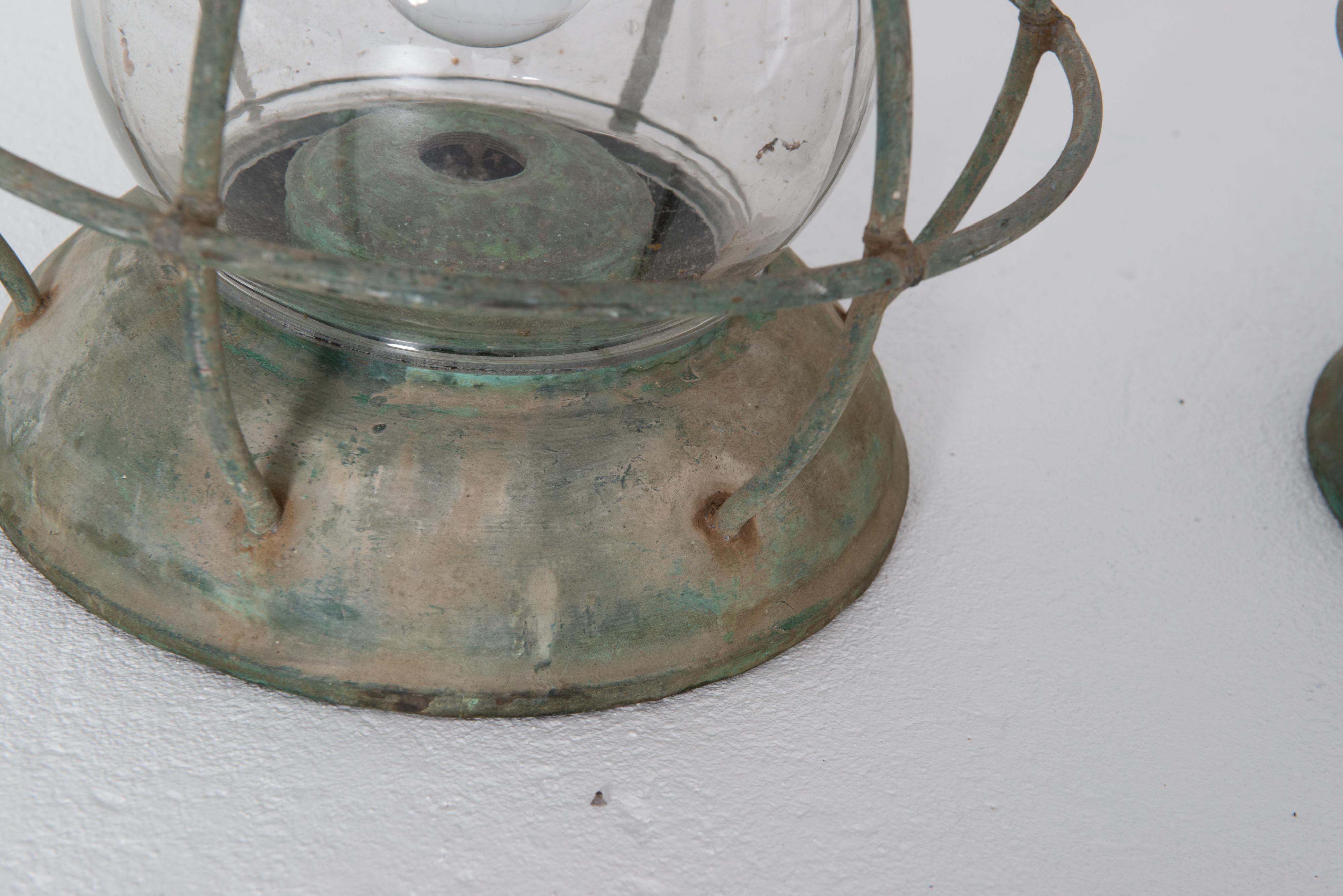 Pair of Nautical Copper Lanterns For Sale 1