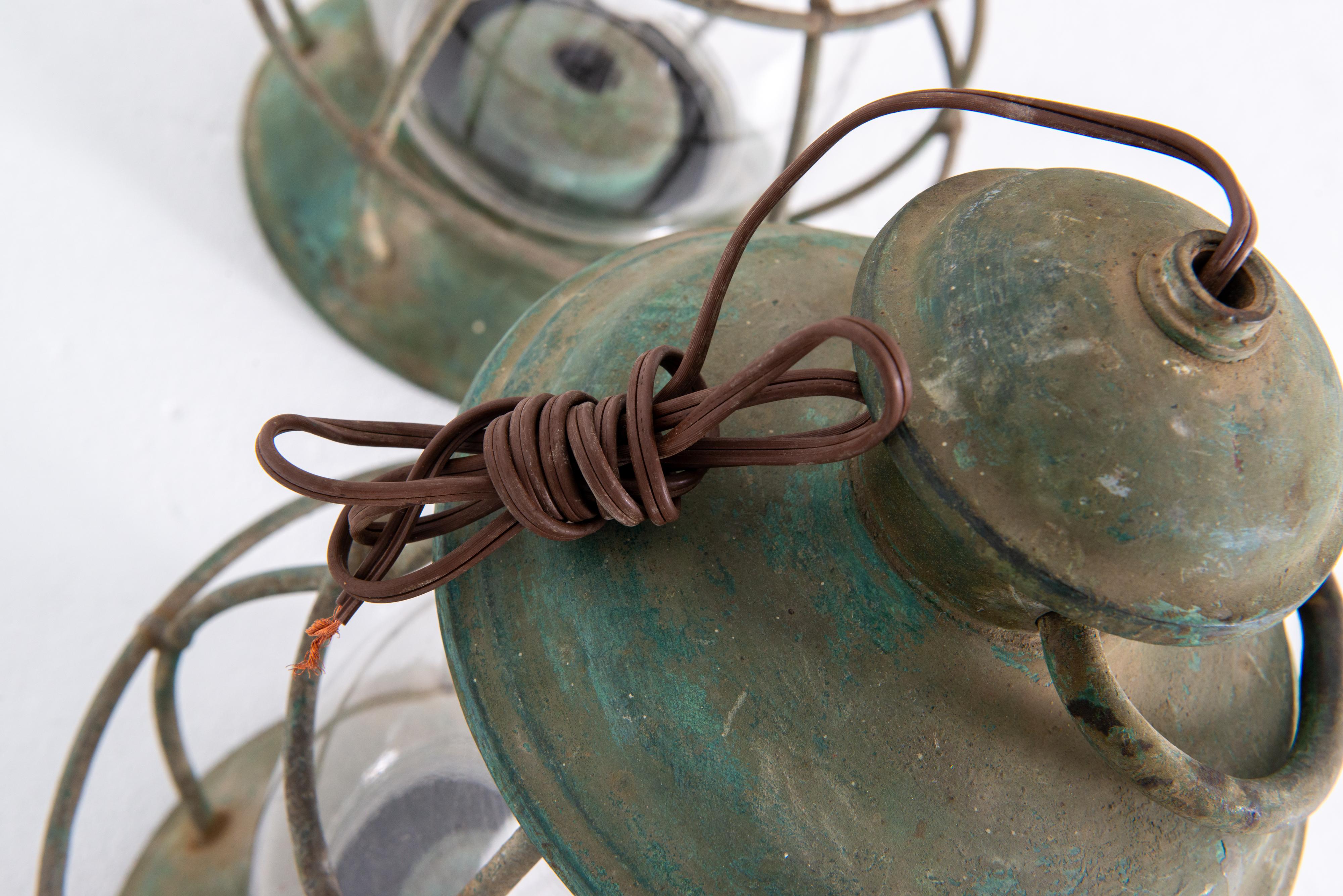 Pair of Nautical Copper Lanterns For Sale 3