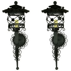  Pair of French Scrolled Lantern Sconces, 1920s