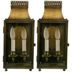 Antique Brass Nautical Lantern Wall Sconces, Pagoda Shape, 1950s
