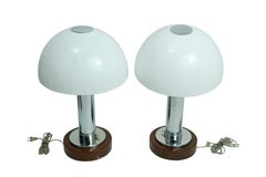 Pair of Nautical Mid-Century Modern Chrome Table Lamps with Lucite Shades