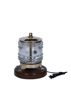 Pair of Nautical Ship's Brass Post Lights with Fresnel Lens