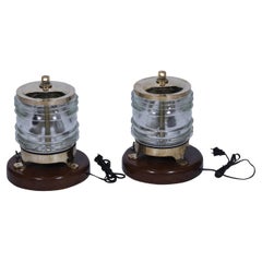 Pair of Nautical Ship's Brass Post Lights with Fresnel Lens