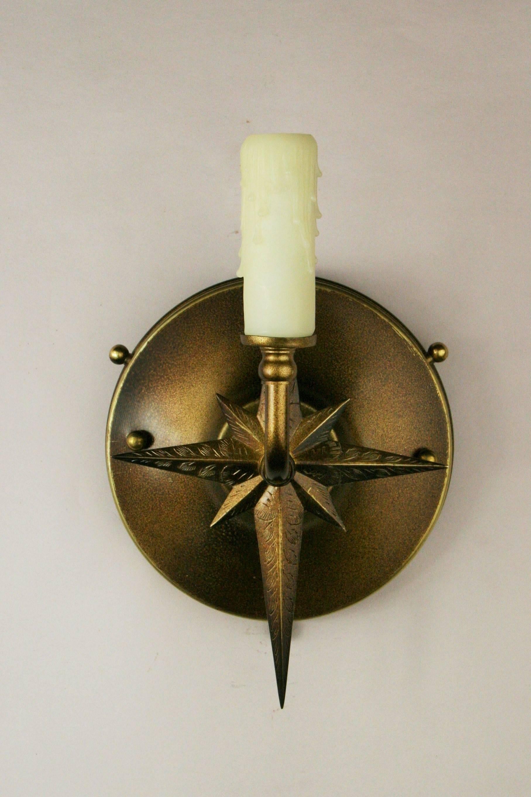 Pair of Mid Century  Starburst Sconces In Good Condition In Douglas Manor, NY