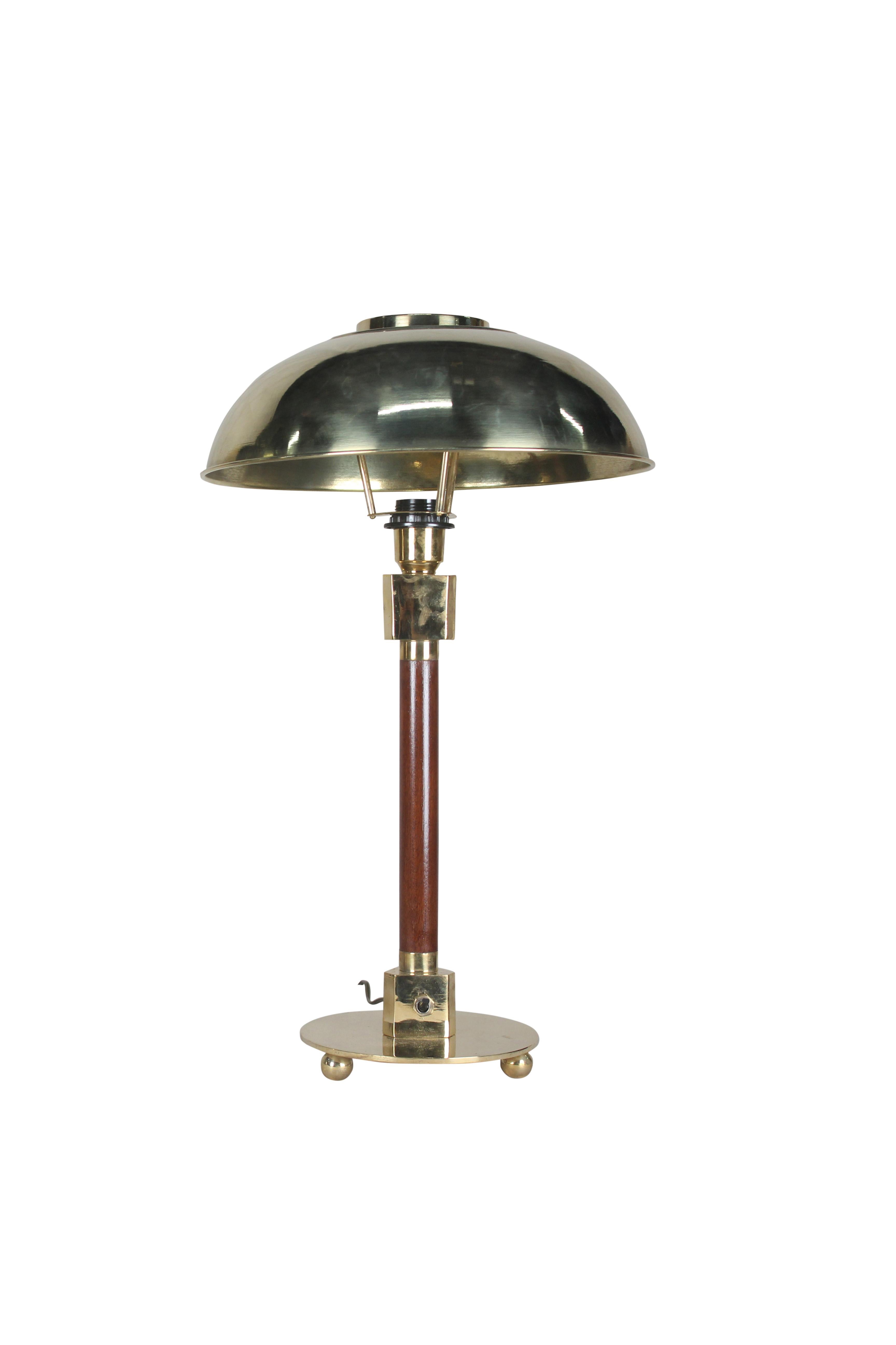 Mid-Century Modern Pair of Nautical Teak and Brass Nautical Ship's Stateroom Table Lamps