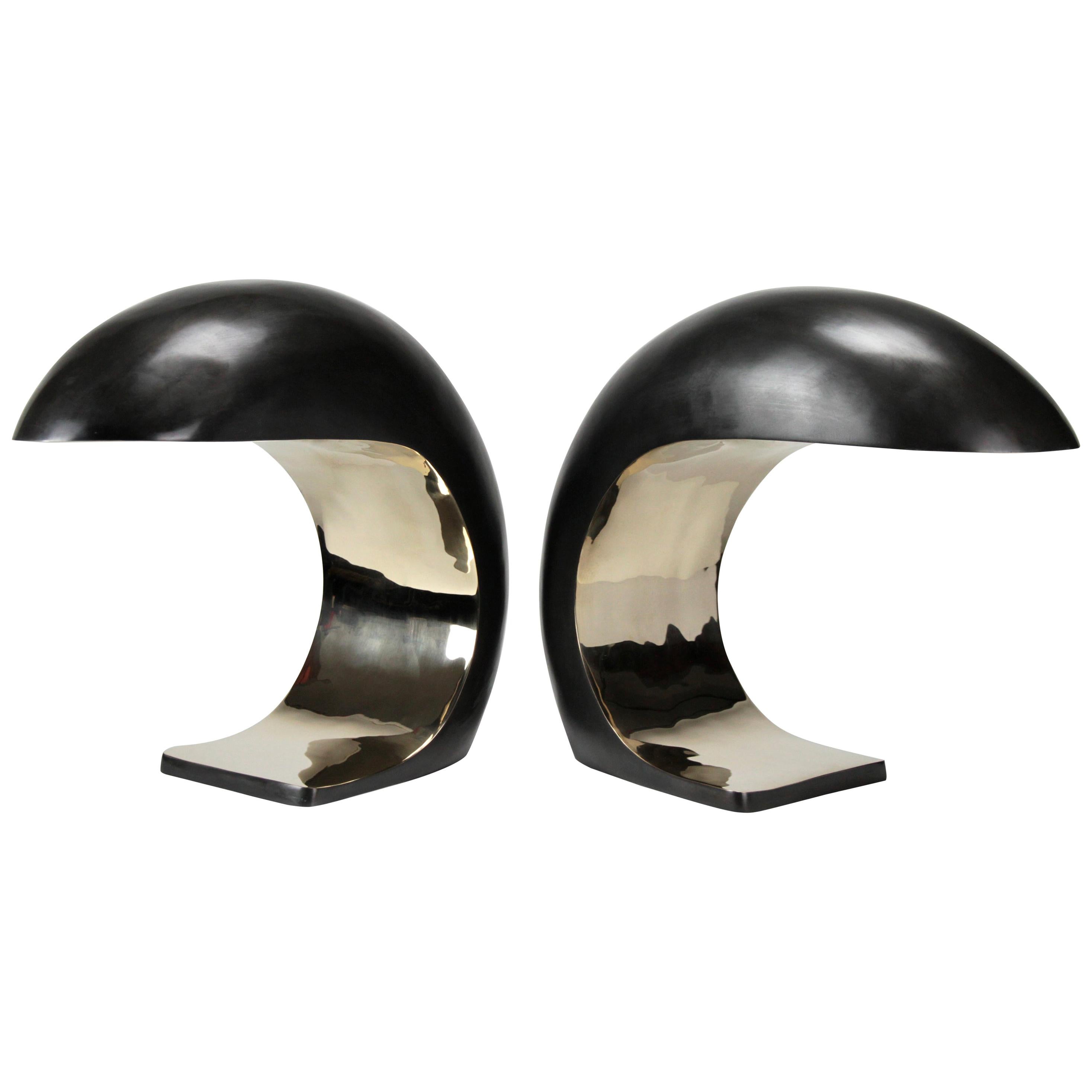 Pair of Nautilus Study Table Lamps in Cast Bronze by Christopher Kreiling