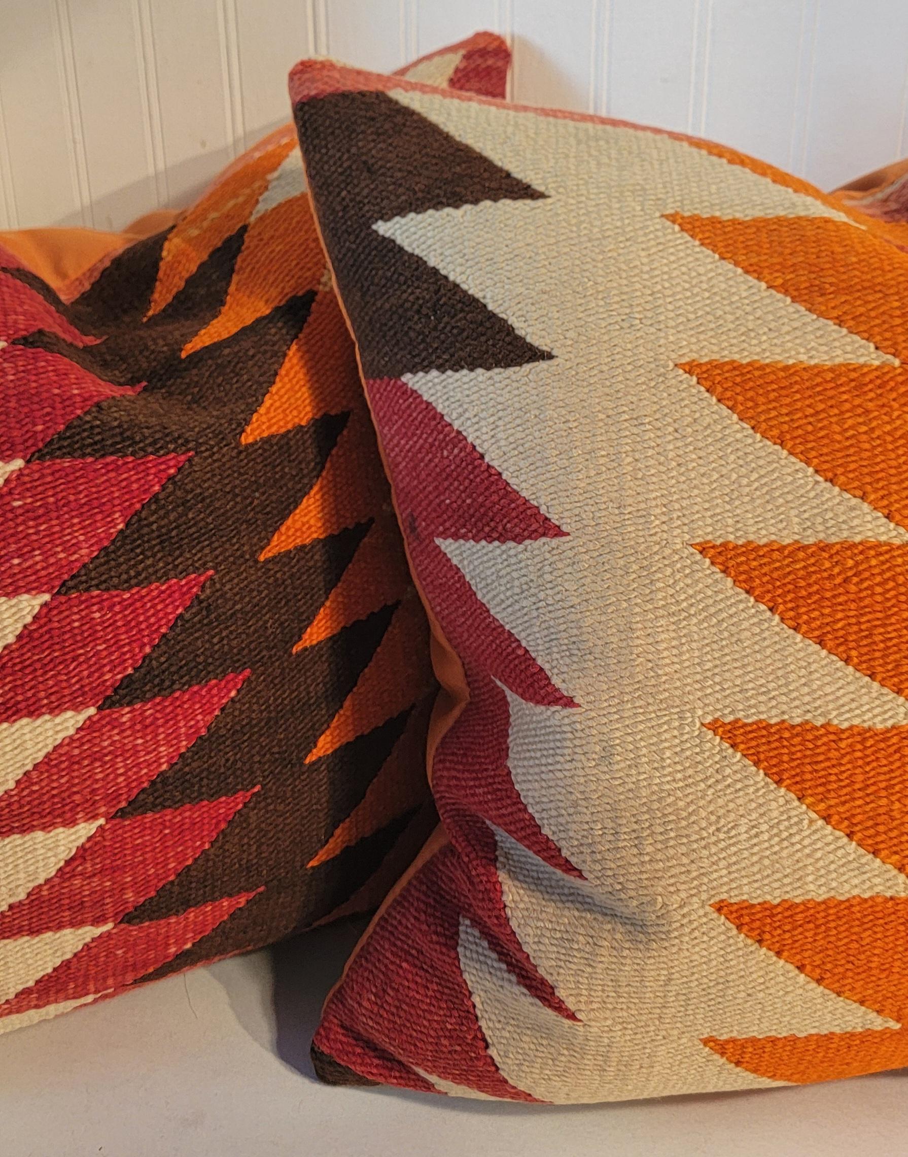 Folk Art Pair of Navajo Indian Eye Dazzler Pillows For Sale