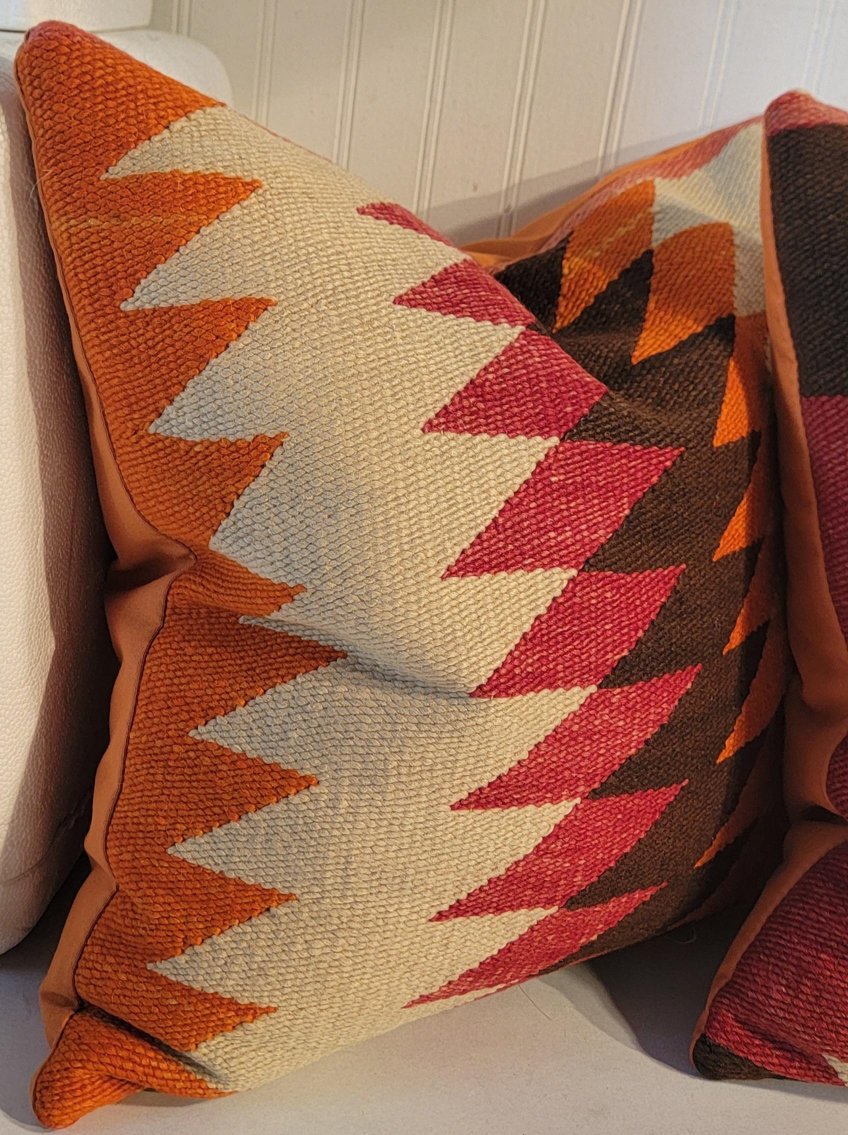 Hand-Woven Pair of Navajo Indian Eye Dazzler Pillows For Sale