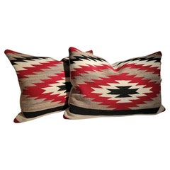 Antique Pair of Navajo Indian Weaving Eye Dazzler Pillow