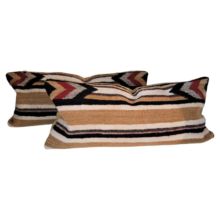 Pair of Navajo Indian Weaving Pillows with a Geometric Pattern For Sale