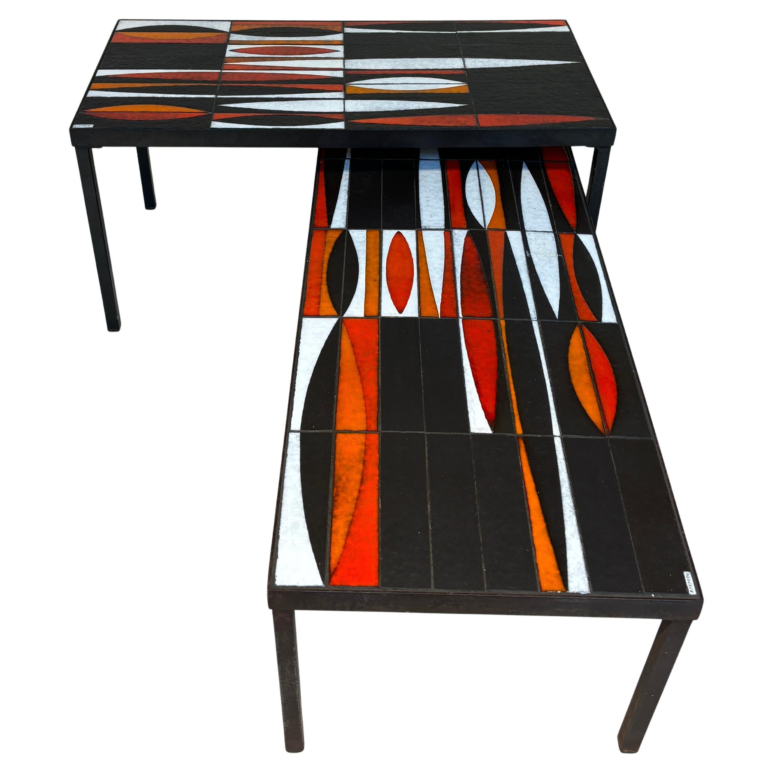 Pair of navette coffee table by Roger Capron For Sale