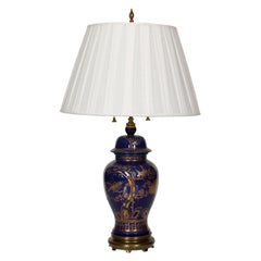 Pair of Navy and Gilt Asian Vases Mounted as Lamps