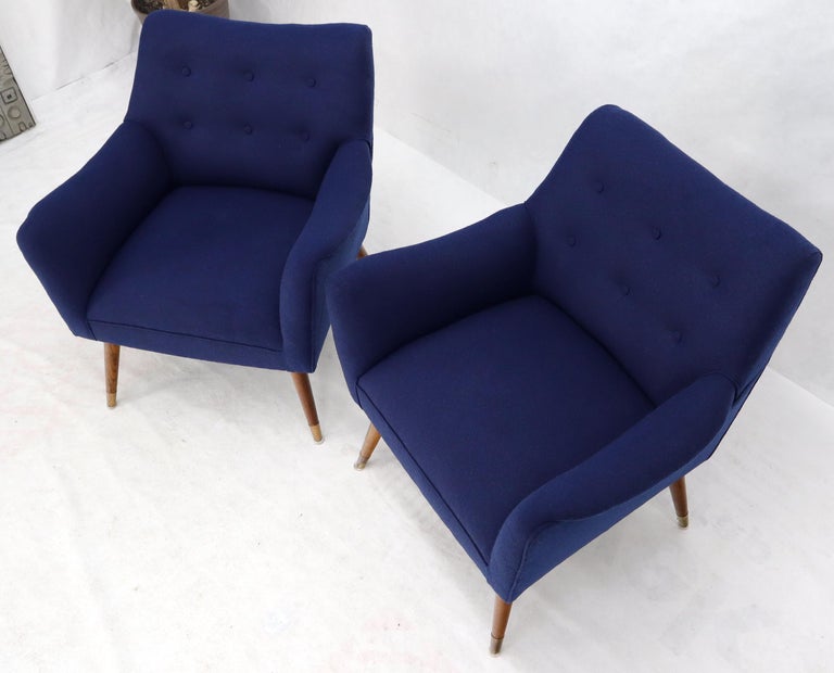 Pair of Navy Blue Mid-Century Modern Lounge Arm Chairs on Tapered Dowel ...
