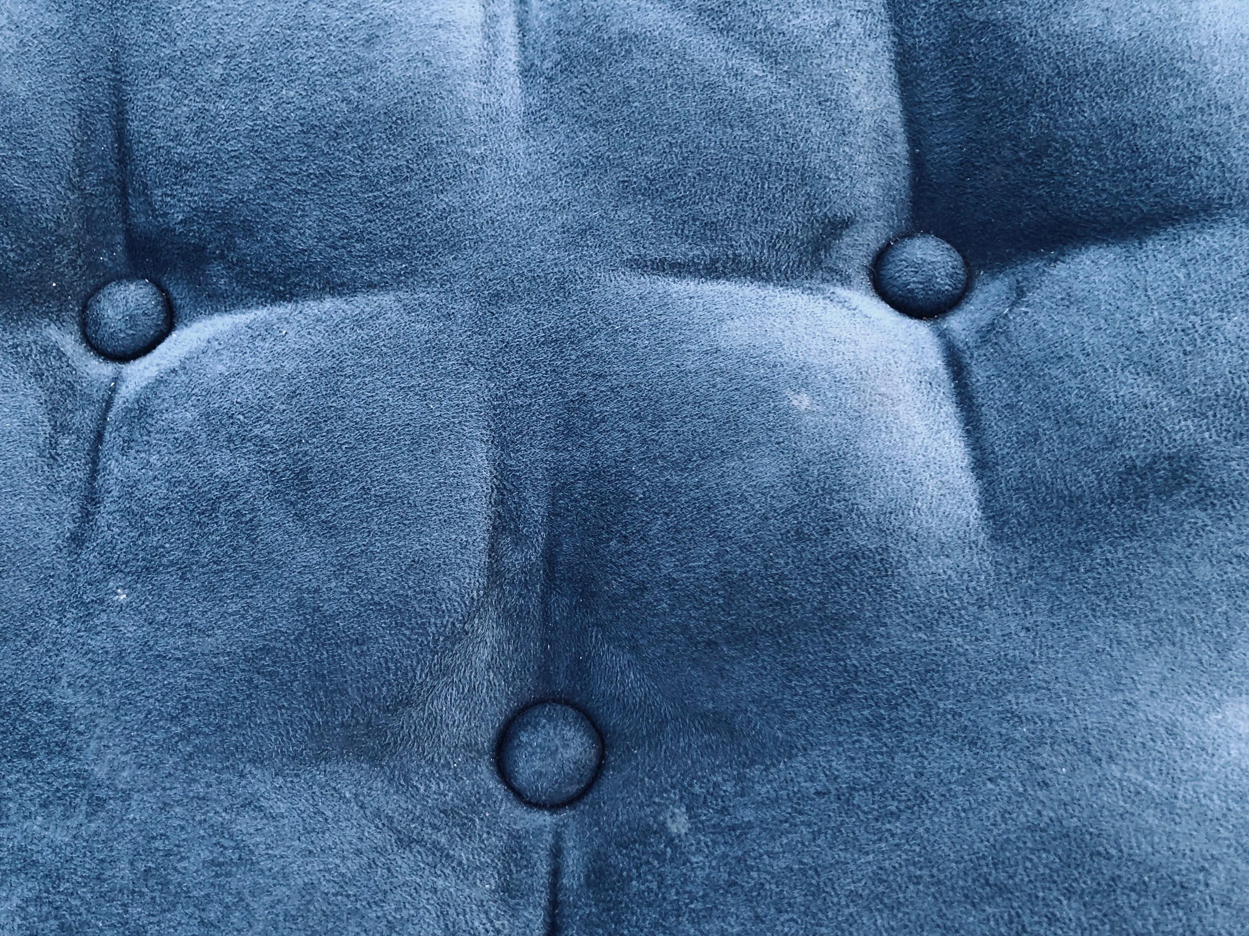 Pair of Navy Blue Suede Pillow Top Ottomans 4