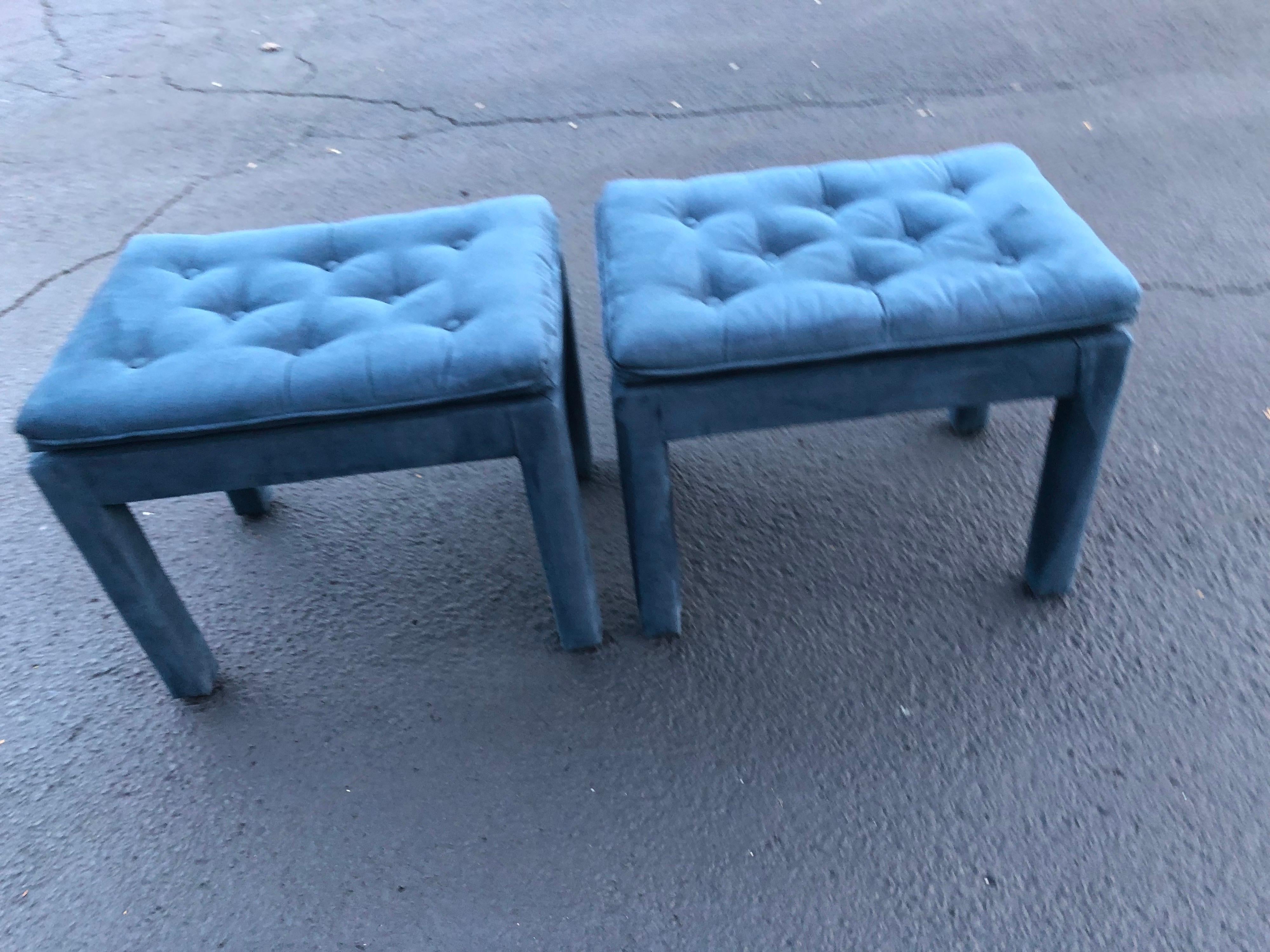 Pair of Navy Blue Suede Pillow Top Ottomans 5