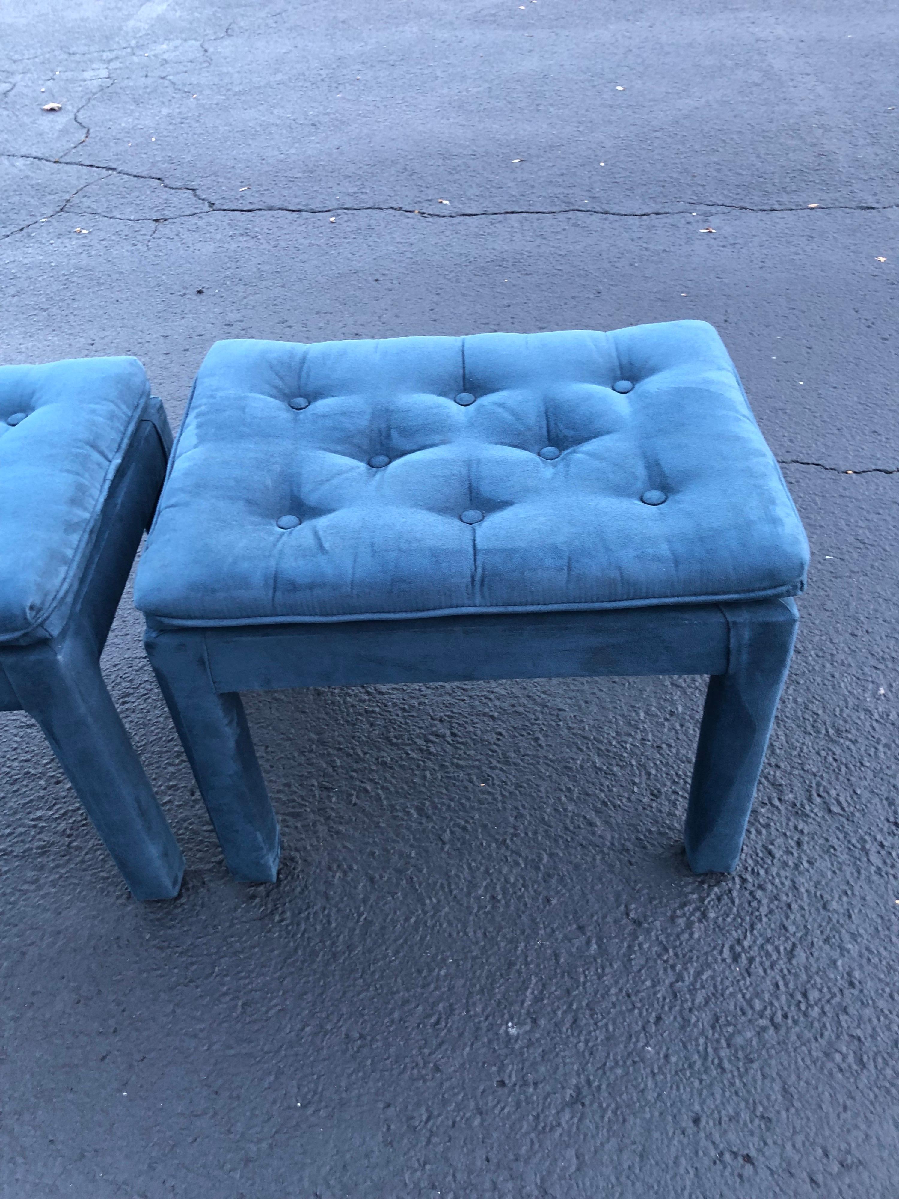 Pair of Navy Blue Suede Pillow Top Ottomans 7