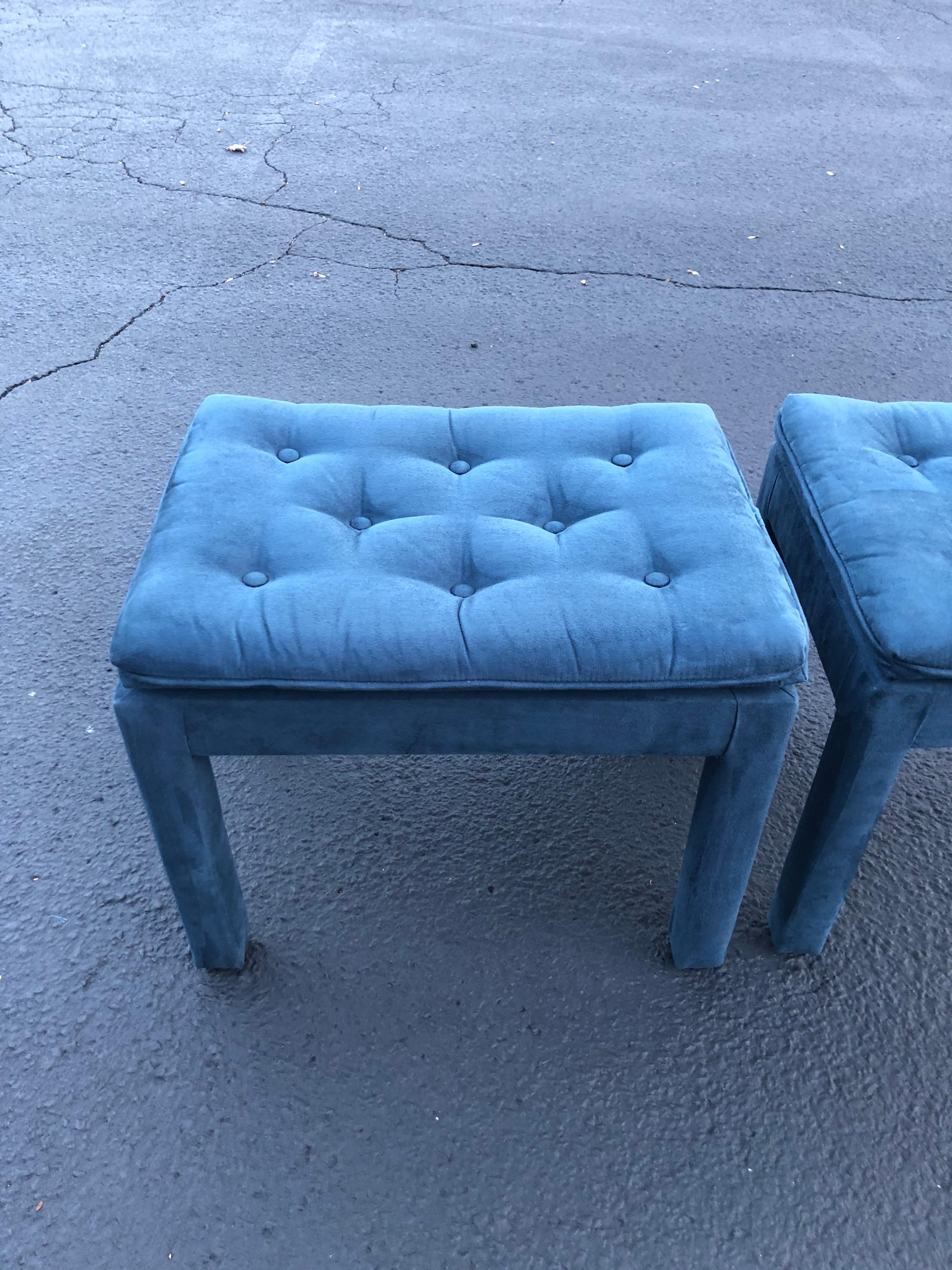 Pair of Navy Blue Suede Pillow Top Ottomans 8