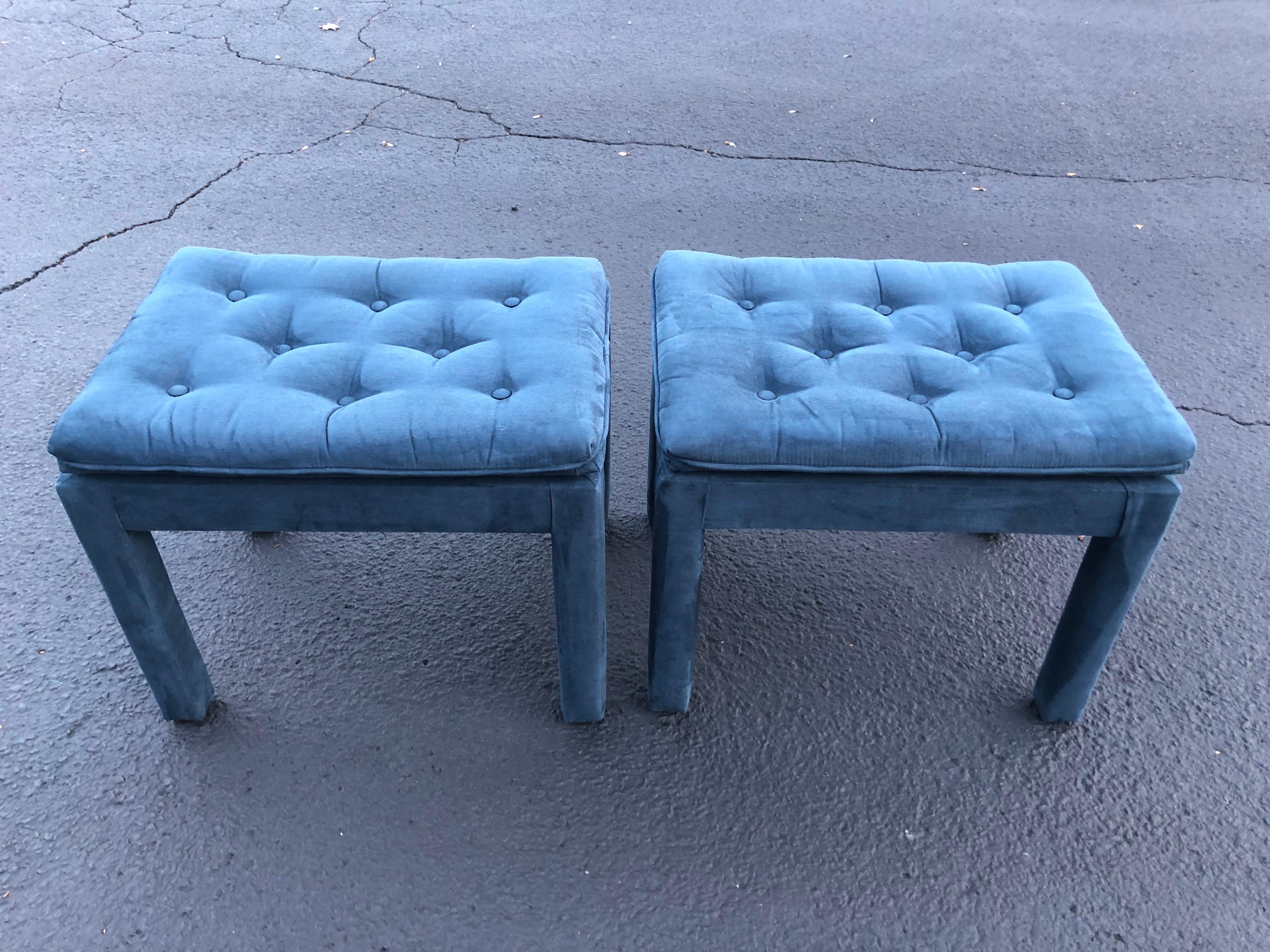 Pair of Navy Blue Suede Pillow Top Ottomans 11