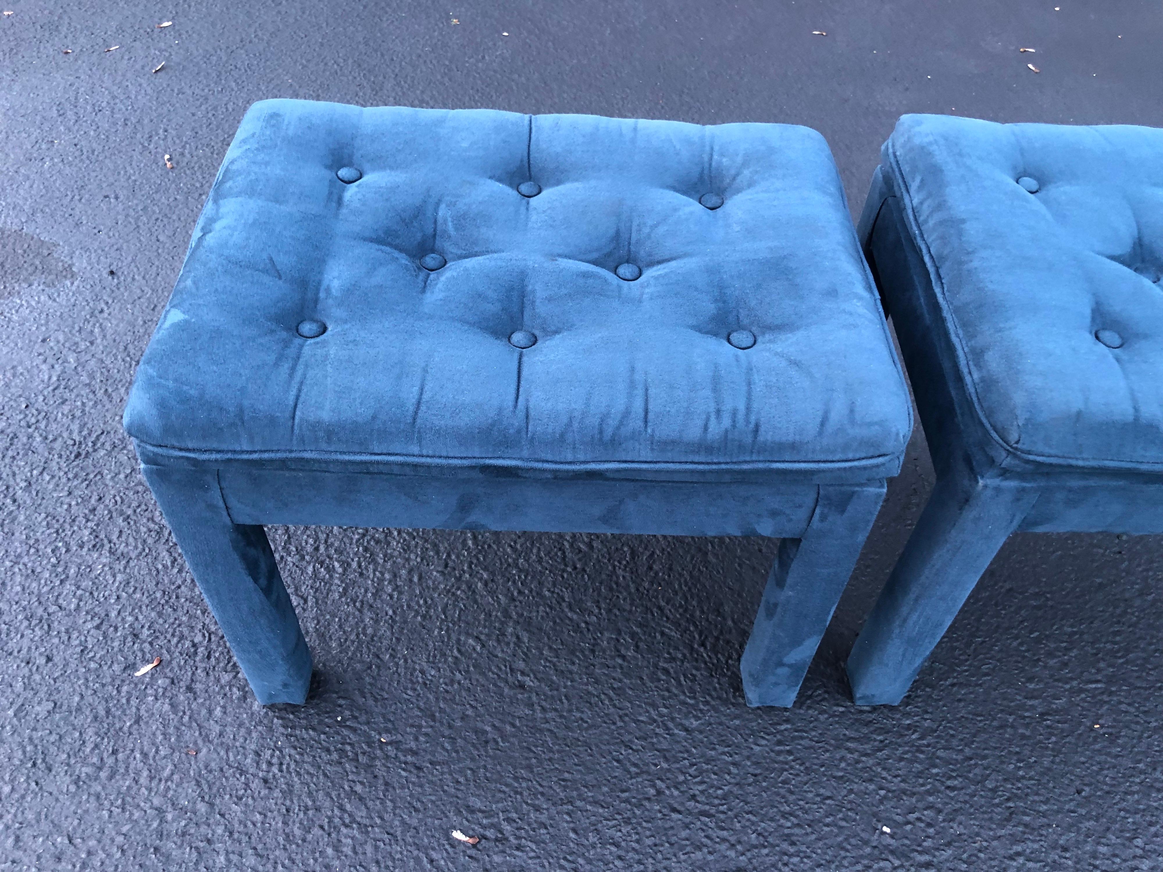 Pair of Navy Blue Suede Pillow Top Ottomans 12