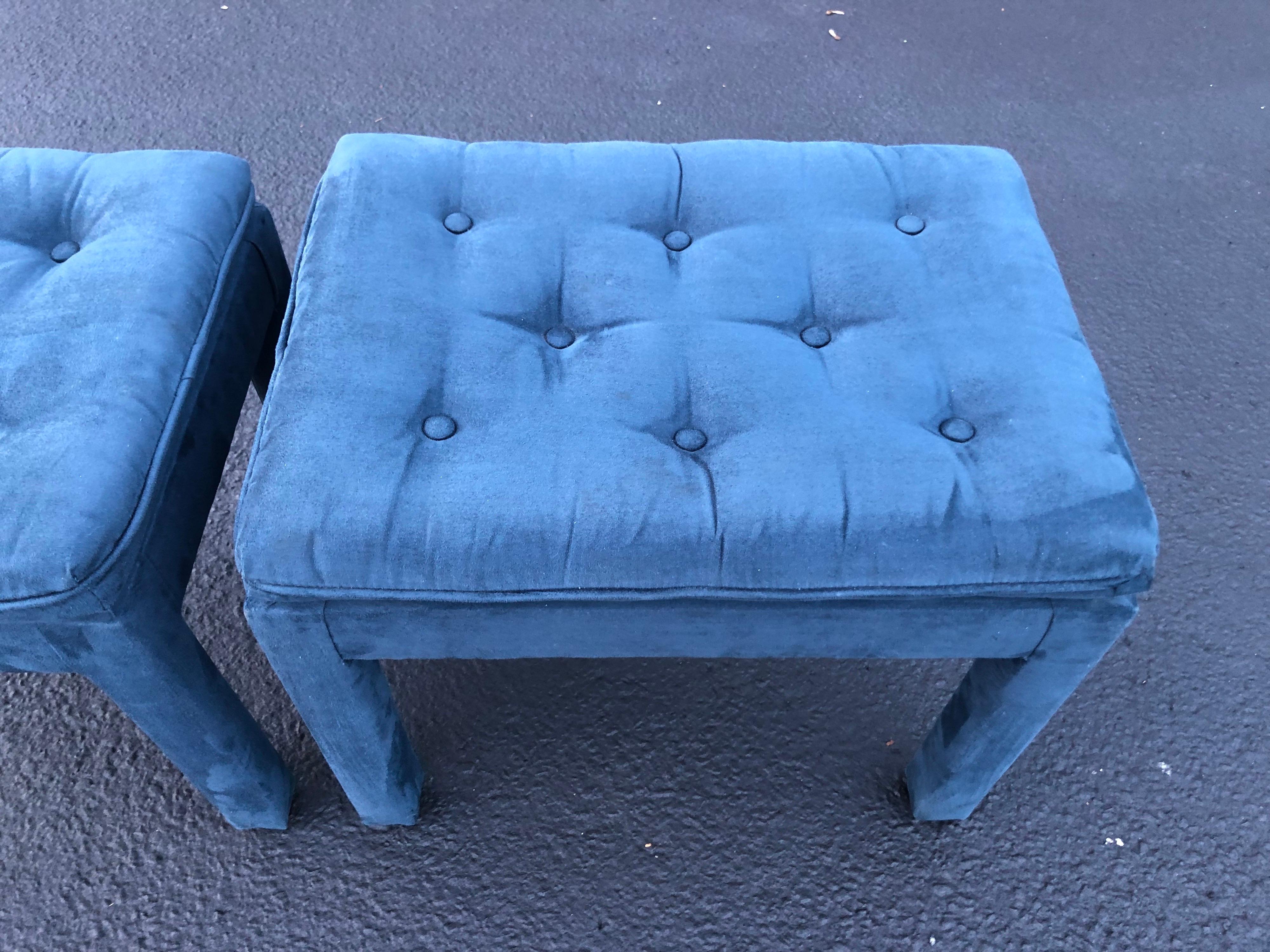 Pair of Navy Blue Suede Pillow Top Ottomans 13