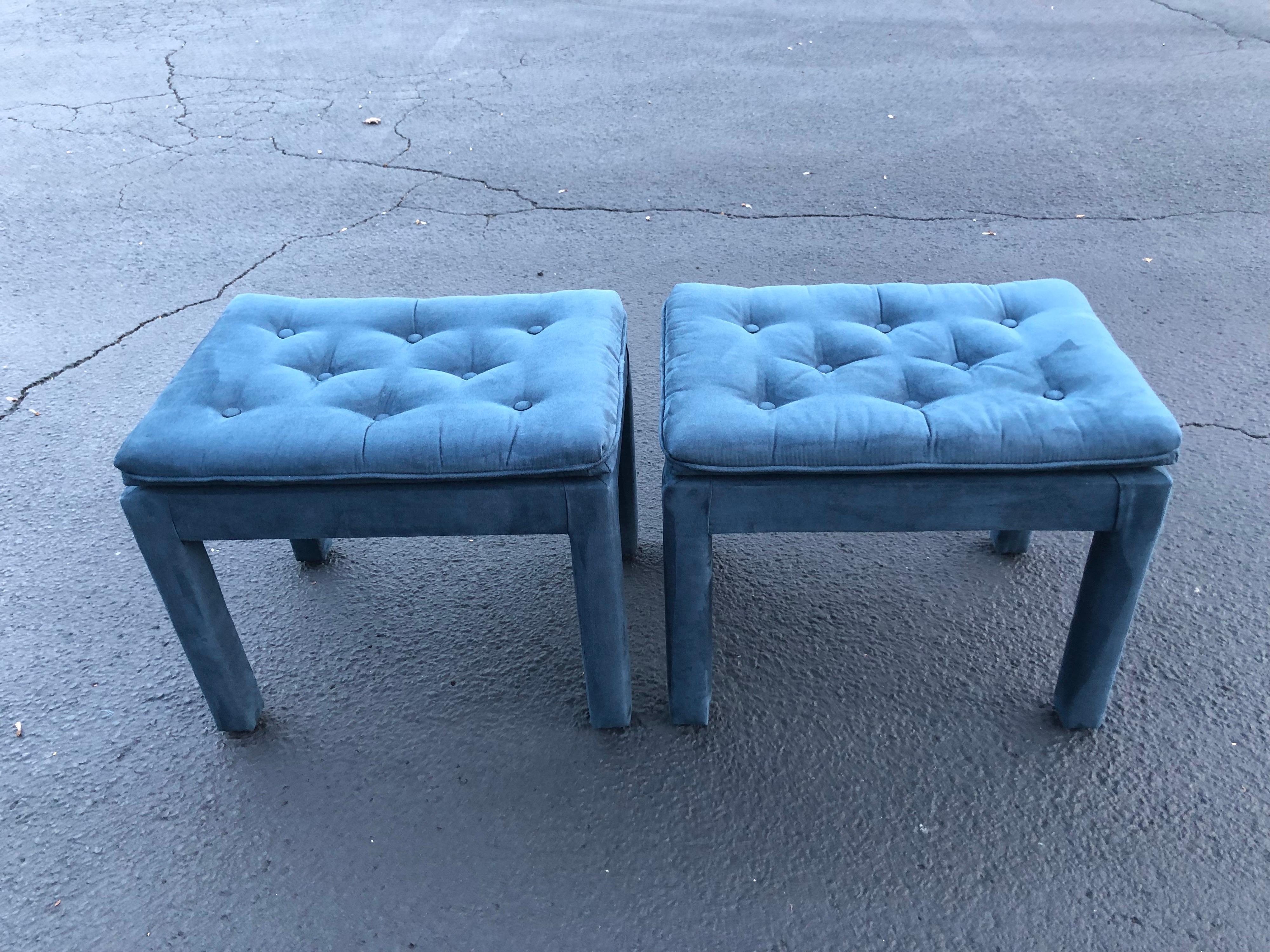 blue suede ottoman