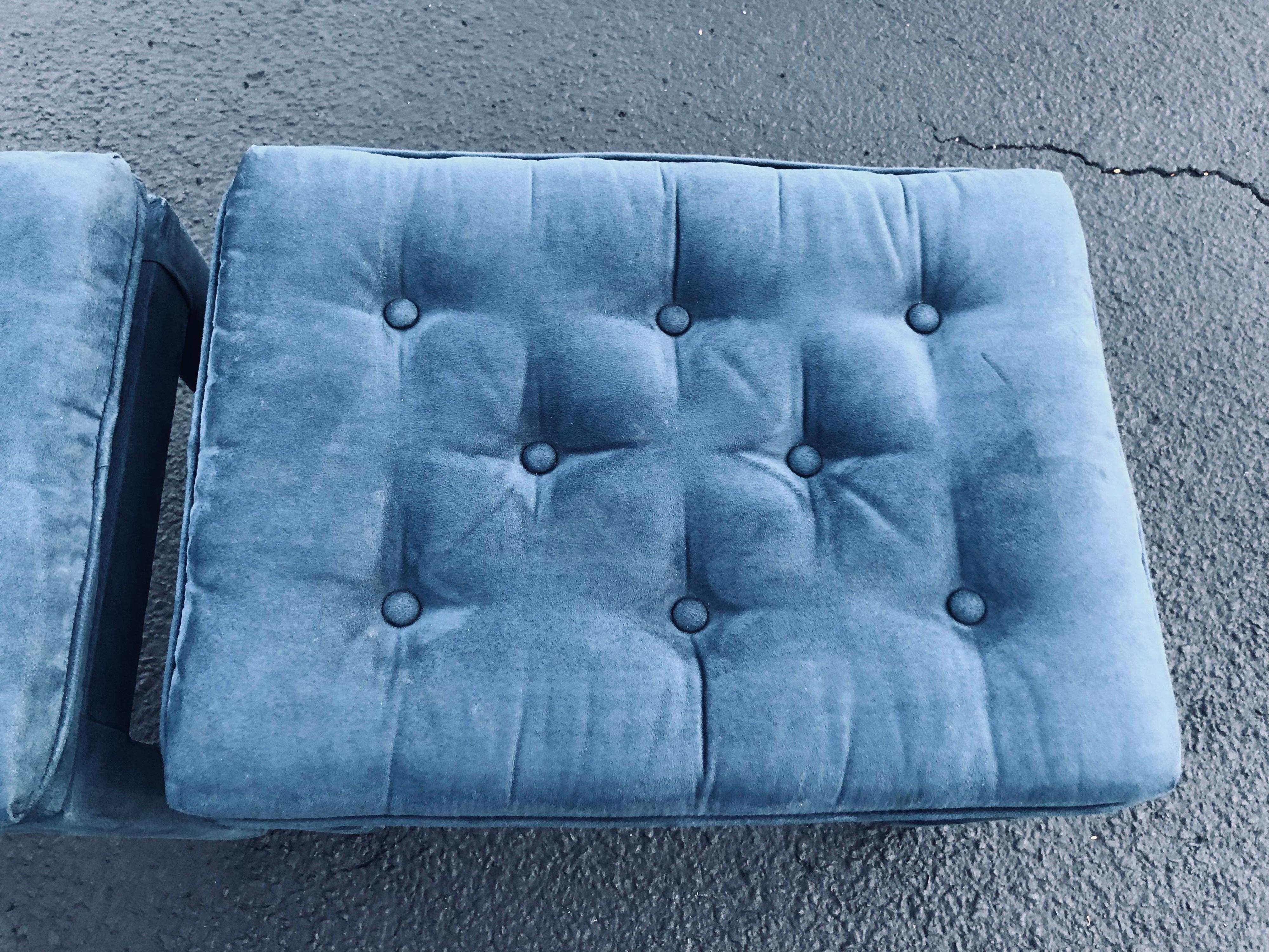 Pair of Navy Blue Suede Pillow Top Ottomans 1
