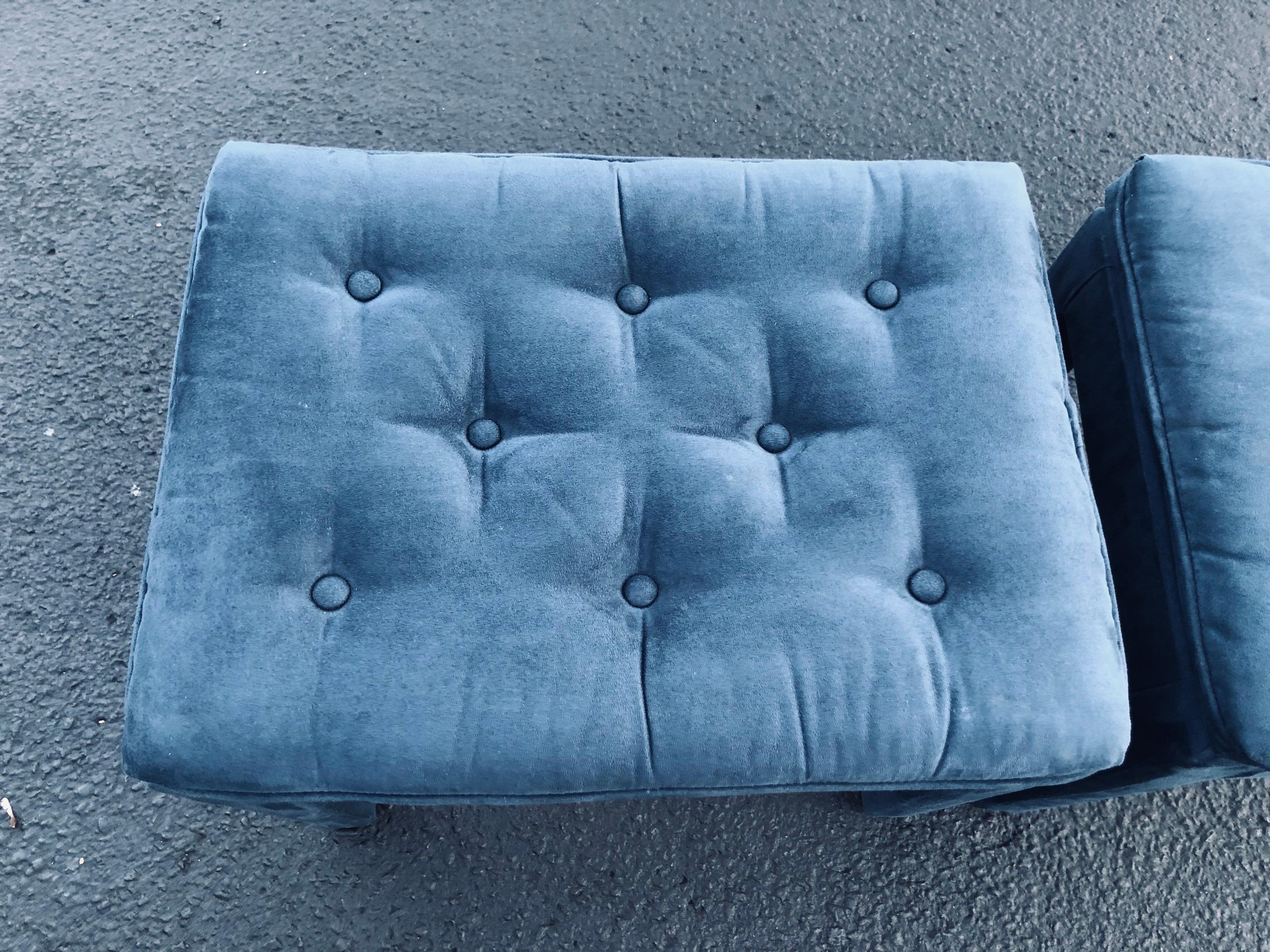 Pair of Navy Blue Suede Pillow Top Ottomans 2