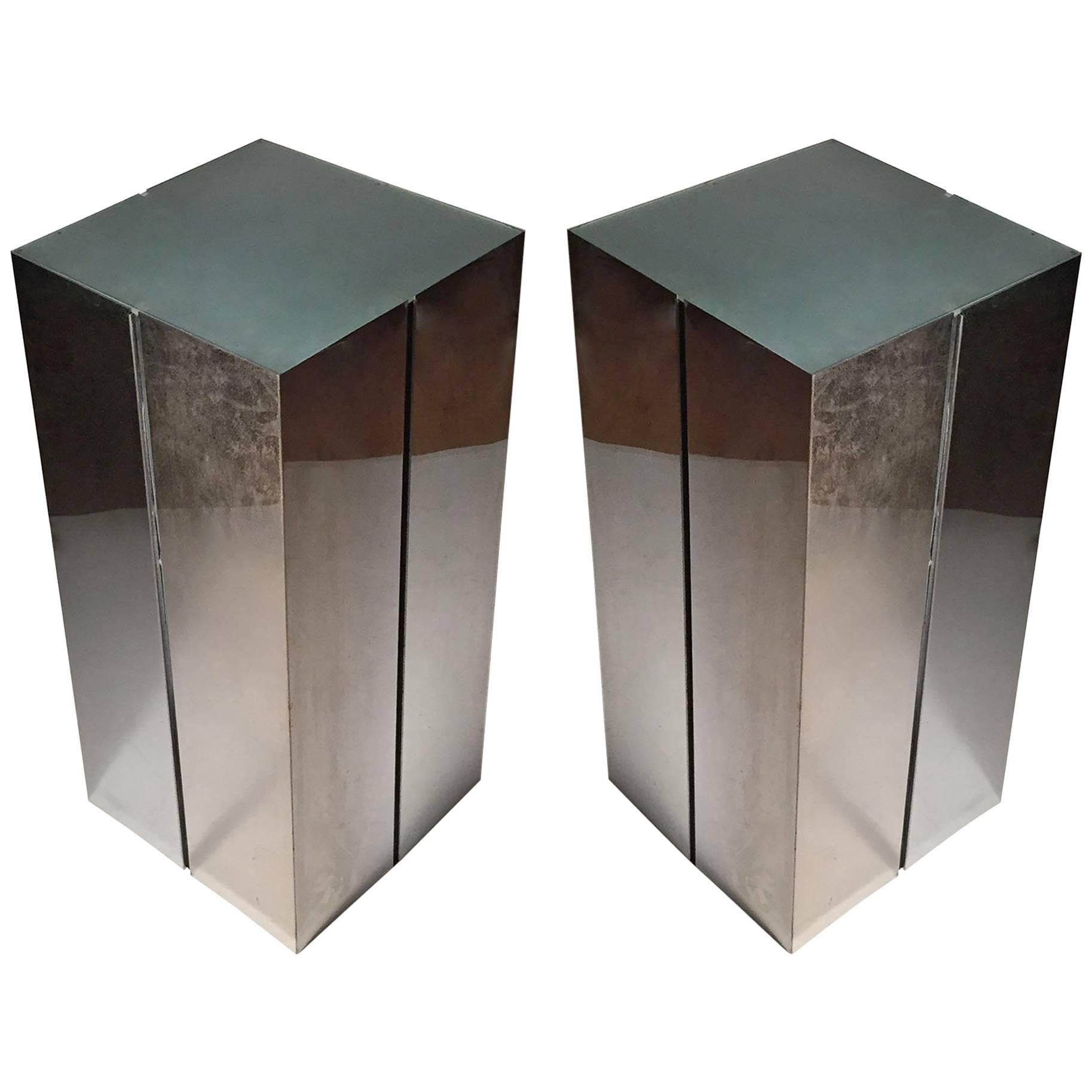 Pair of Neal Small Illuminated Light Pedestal Table Stands for Kovacs