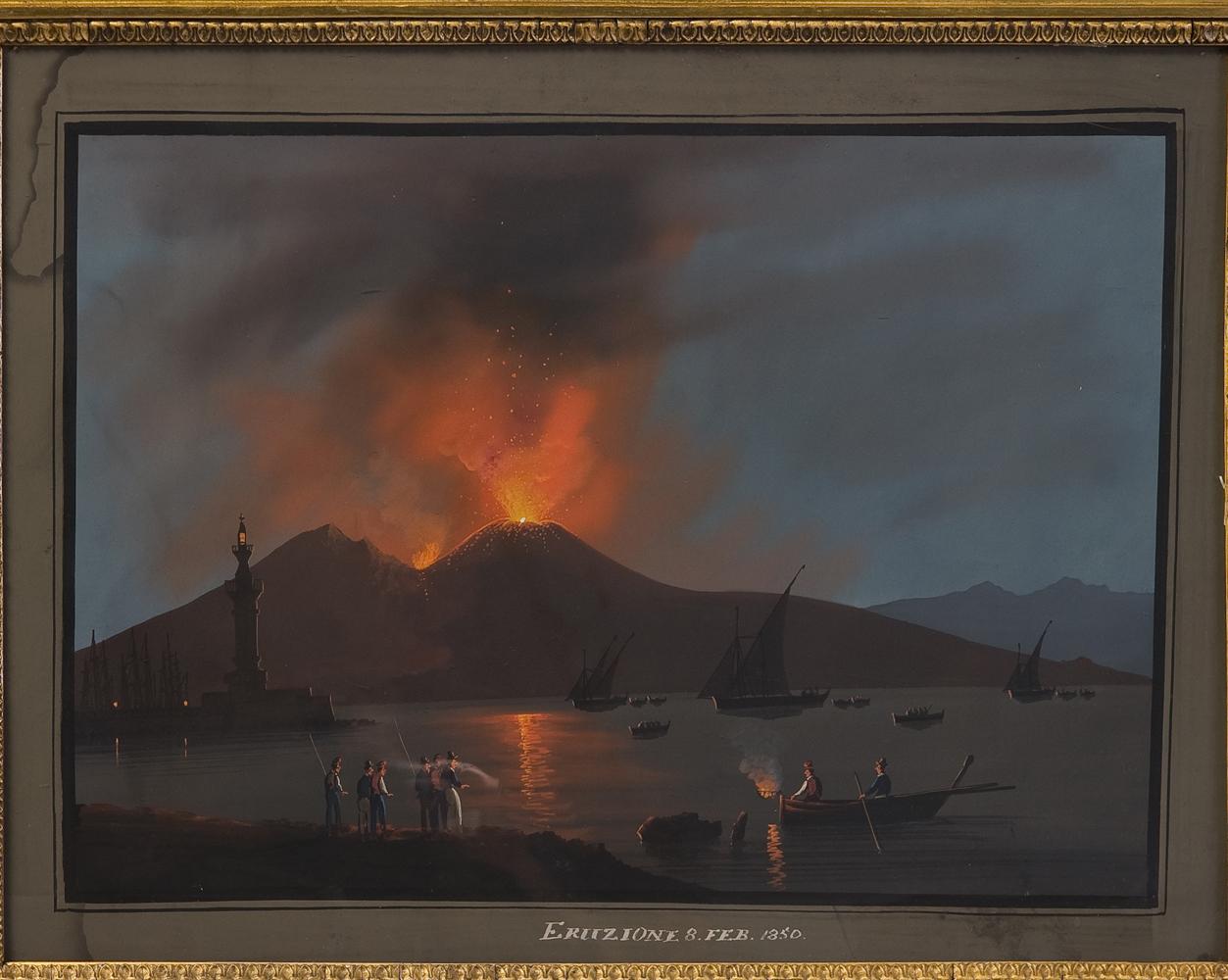 Pair of Neapolitan Gouache ''Eruzione 8 De Febrero De 1850'', 19th Century In Excellent Condition In Saint-Ouen, FR