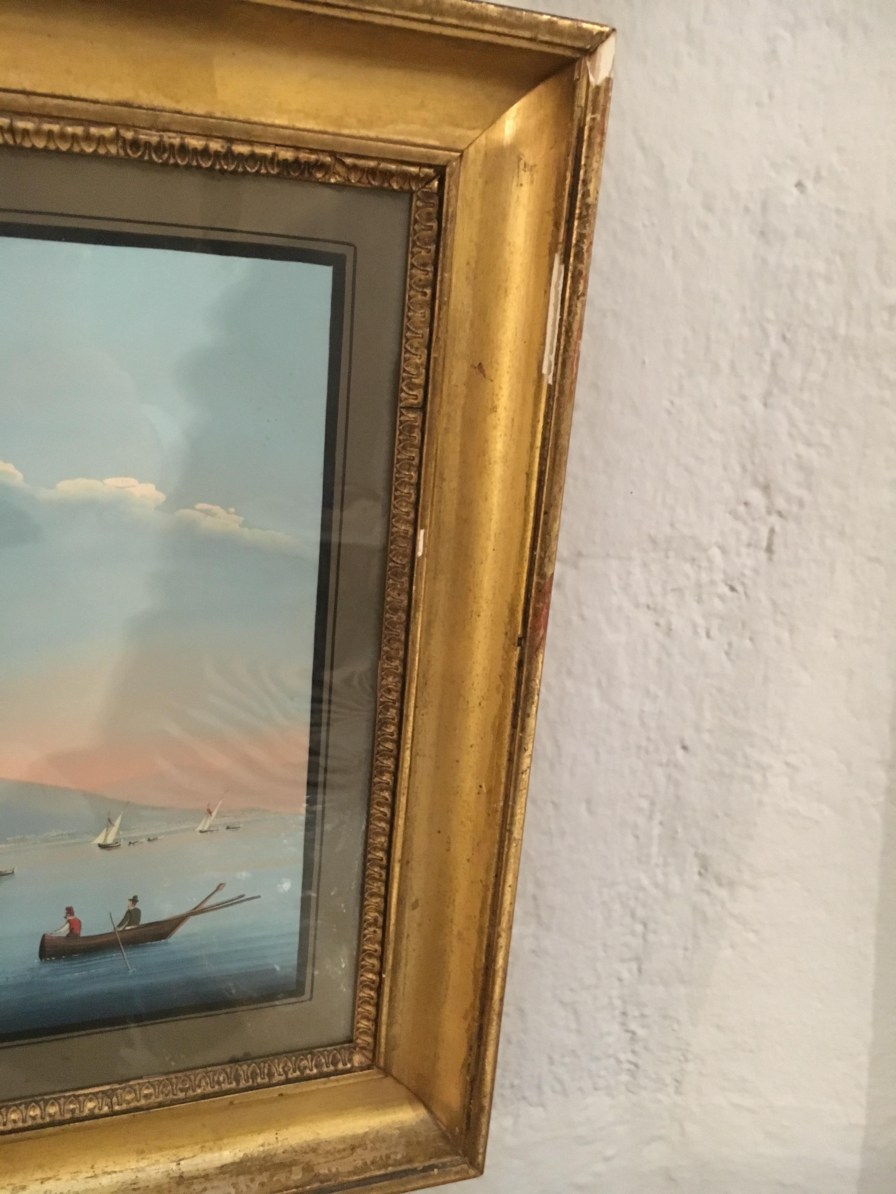 Bois Paire de gouaches napolitaines ''Eruzione 8 De Febrero De 1850'':: 19ème siècle