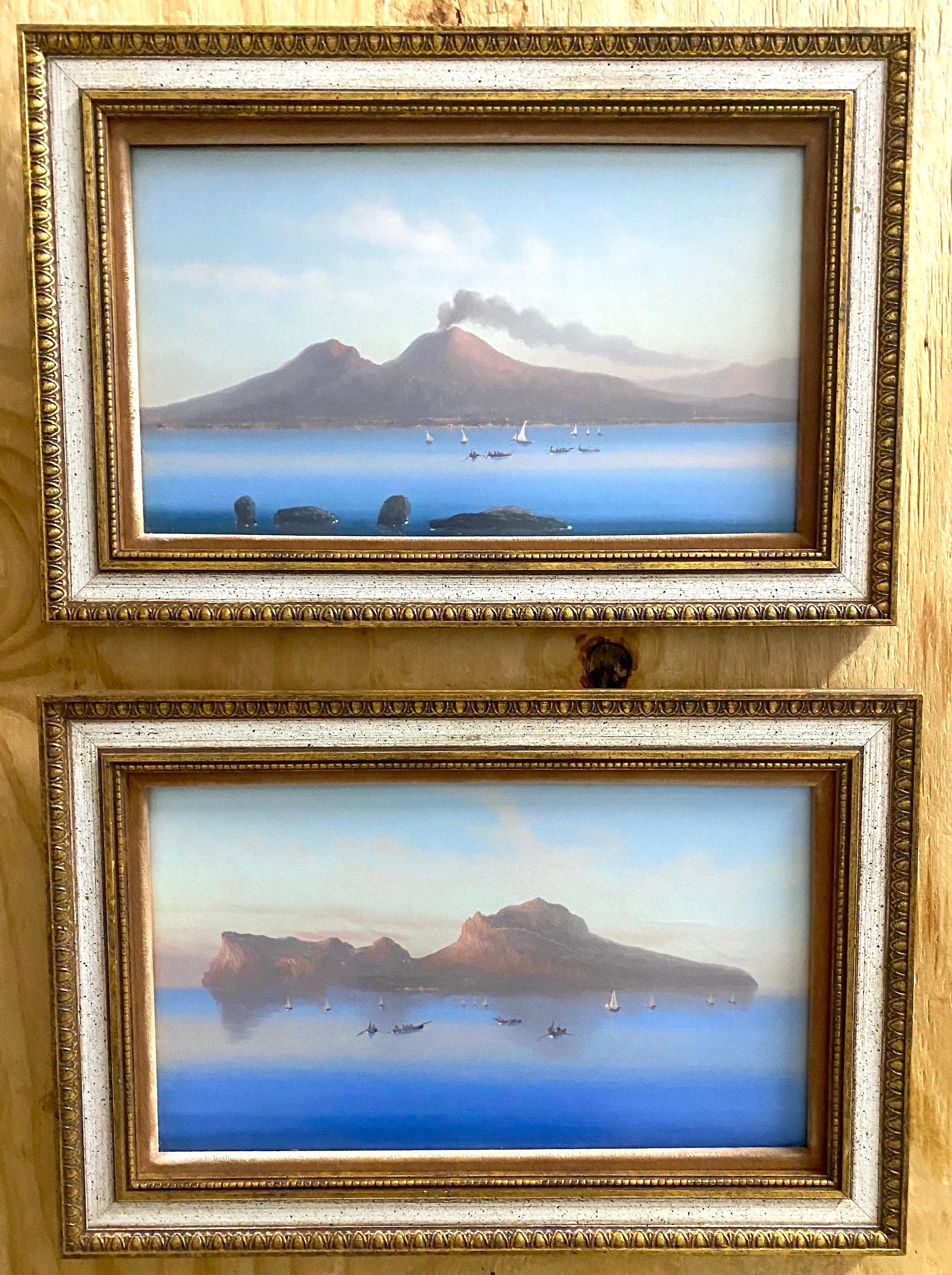 Pair of Neapolitan Grand Tour Gouaches Naples Bay & Mount Vesuvius- Smaller
Italy, Circa 1850s

View these enchanting vistas of 19th-century Italy with this captivating Pair of Neapolitan Grand Tour Paintings, originating from the 1850s. The