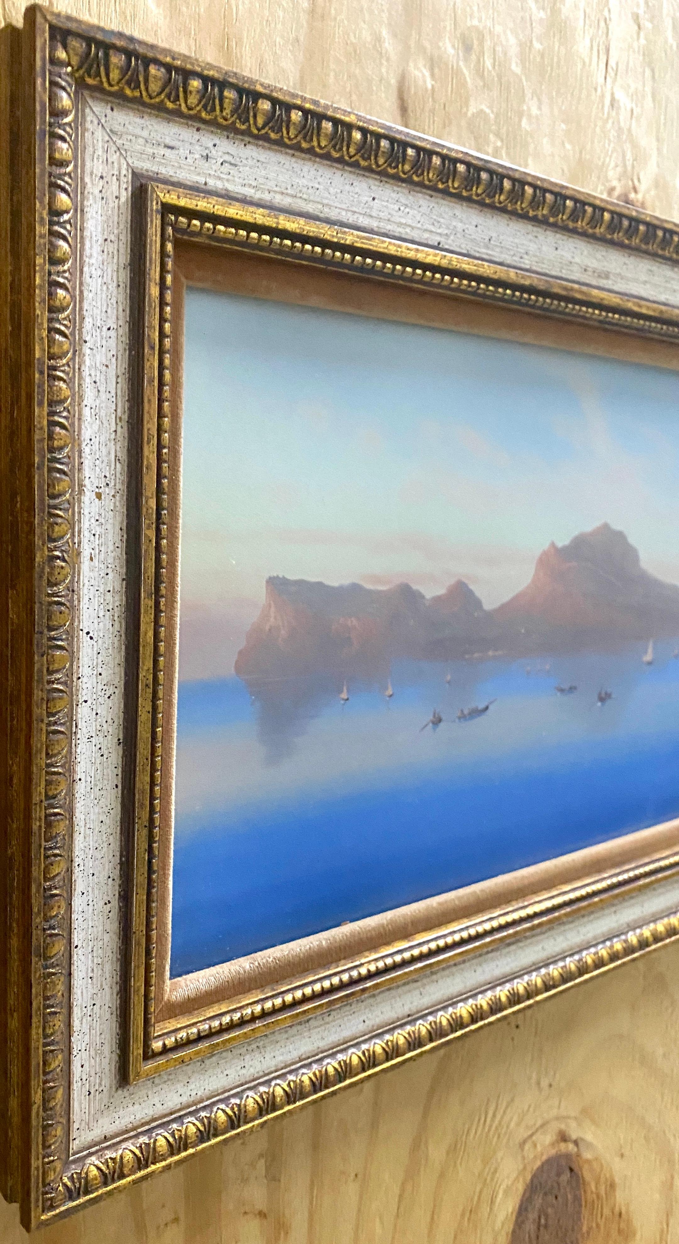 Hand-Painted  Pair of Neapolitan Grand Tour Gouaches Naples Bay & Mount Vesuvius- Smaller For Sale