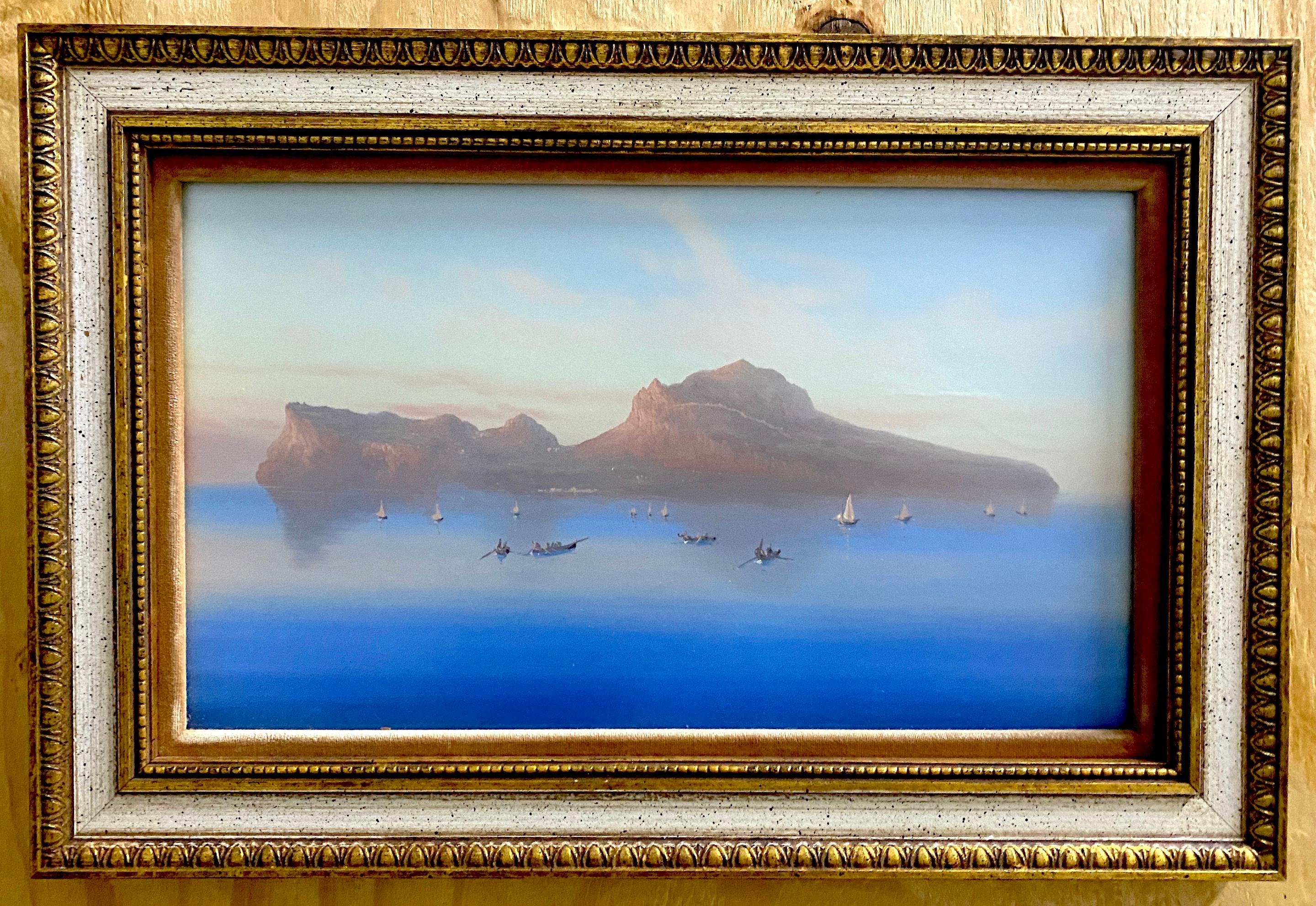  Pair of Neapolitan Grand Tour Gouaches Naples Bay & Mount Vesuvius- Smaller In Good Condition For Sale In West Palm Beach, FL