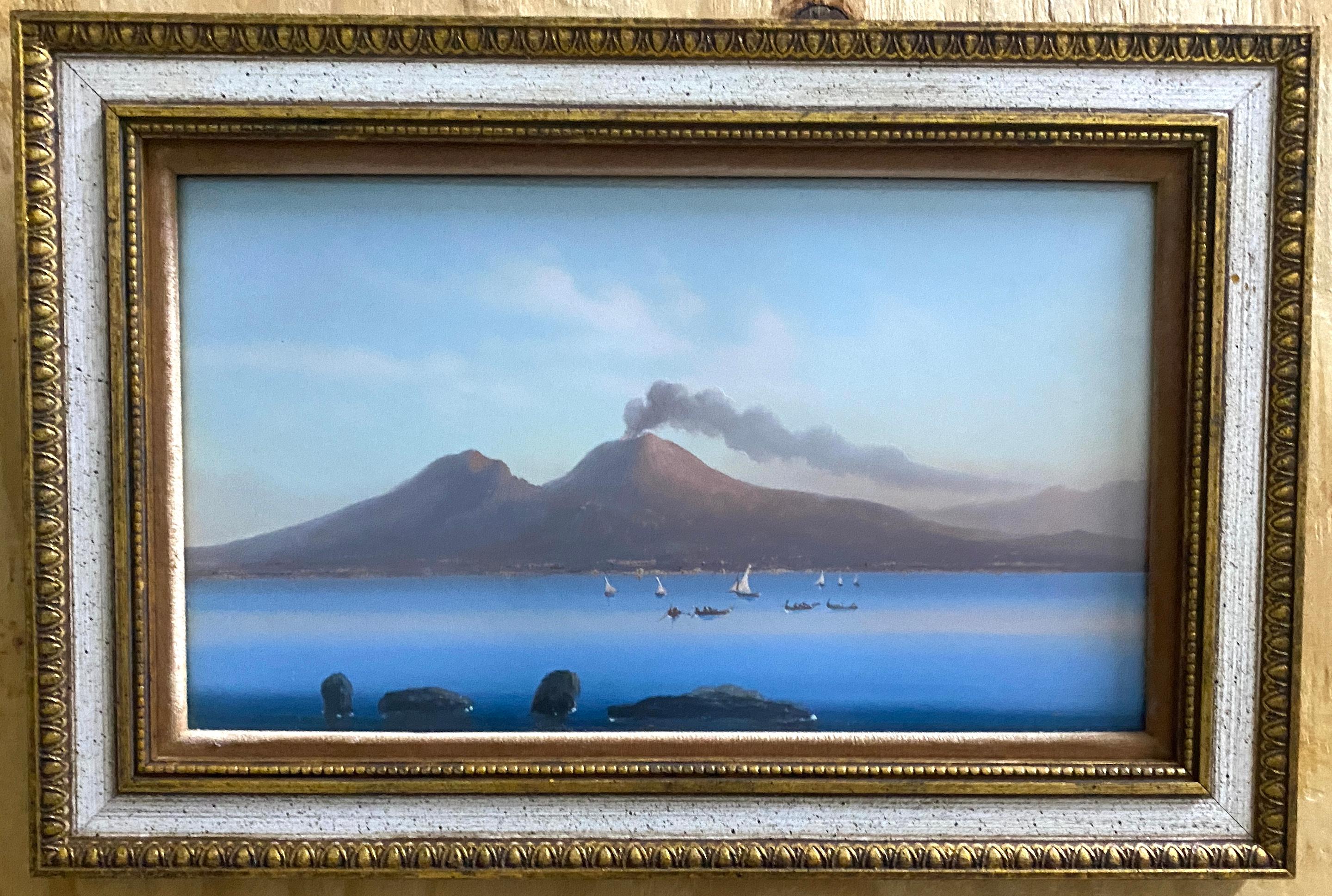  Pair of Neapolitan Grand Tour Gouaches Naples Bay & Mount Vesuvius- Smaller For Sale 1
