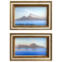Pair of Neapolitan Grand Tour Gouaches Naples Bay & Mount Vesuvius- Smaller