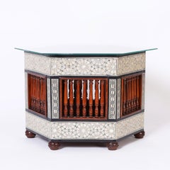 Pair of Near Eastern Glass Top Inlaid Tables