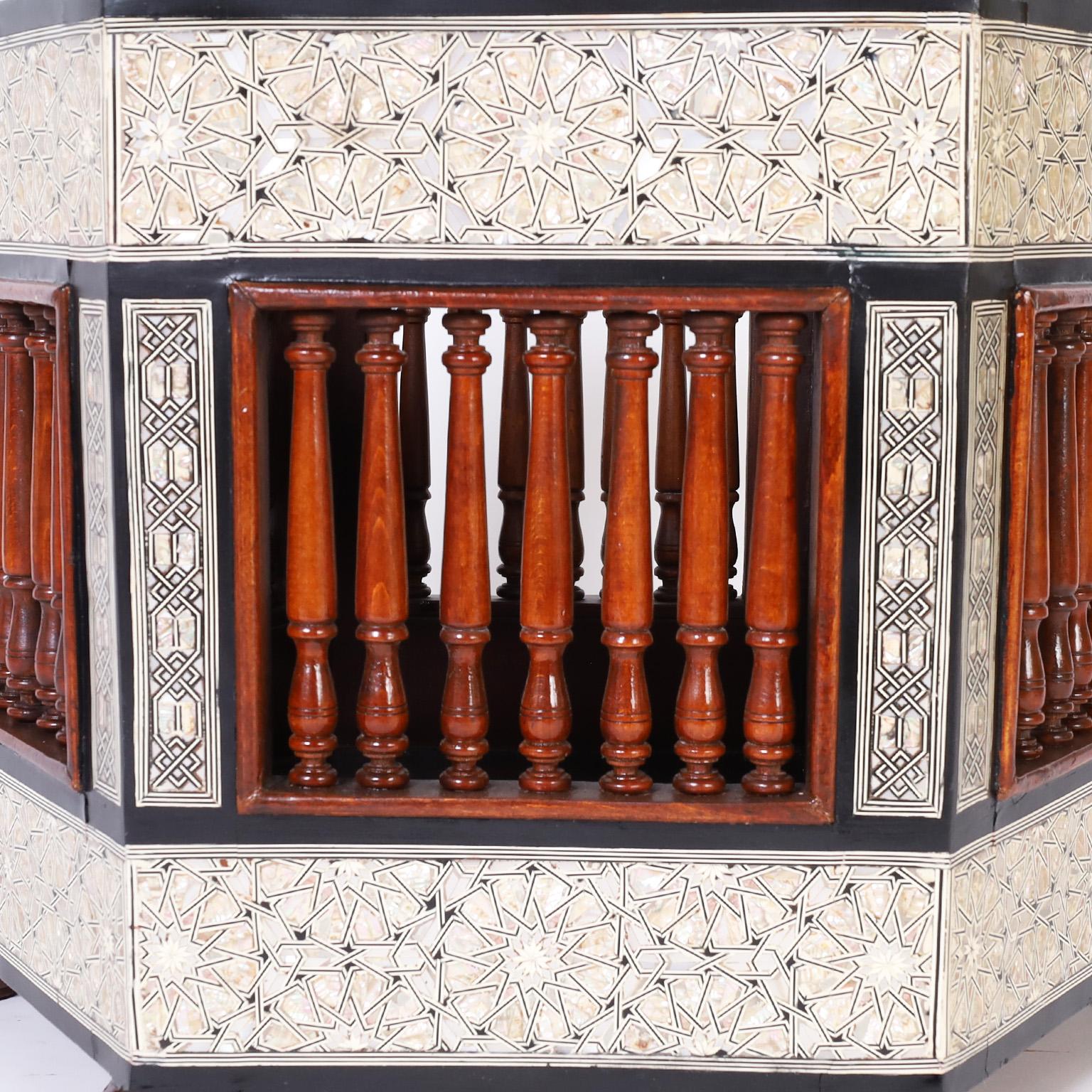 20th Century Pair of Near Eastern Glass Top Inlaid Tables For Sale