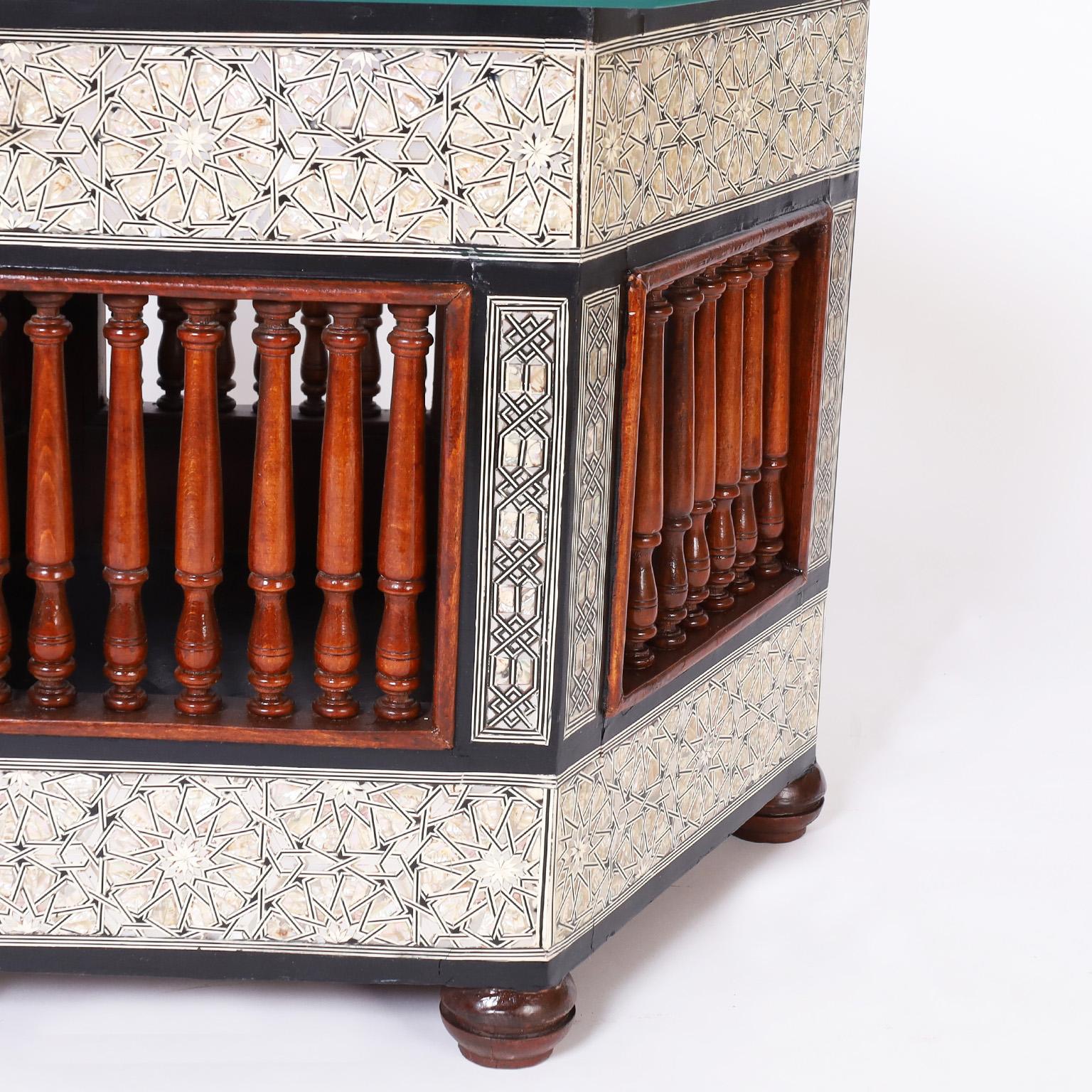 Pair of Near Eastern Glass Top Inlaid Tables For Sale 1