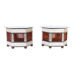 Pair of Near Eastern Glass Top Inlaid Tables