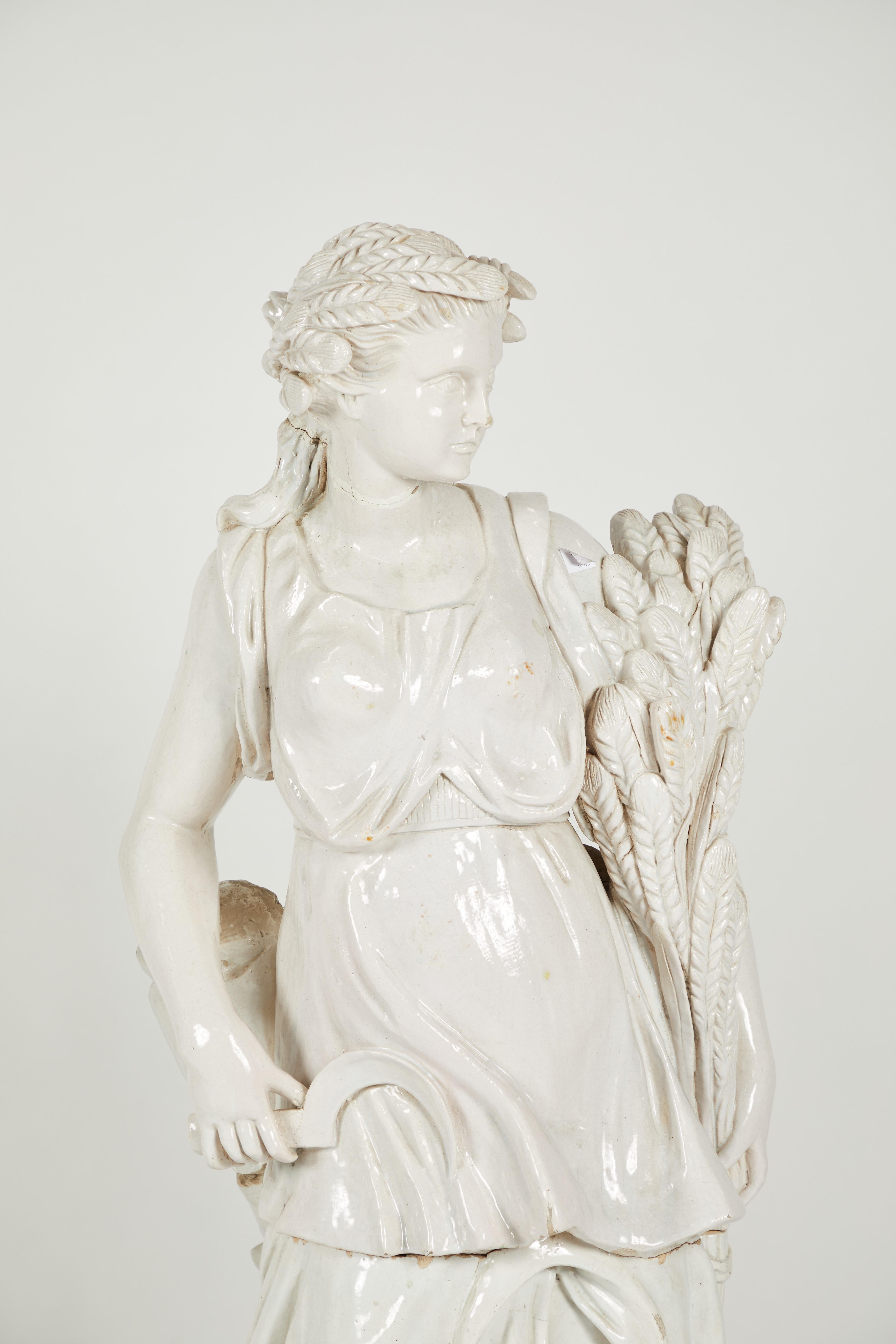 Pair of Near Life-Sized Continental Glazed Earthenware Statues For Sale 7
