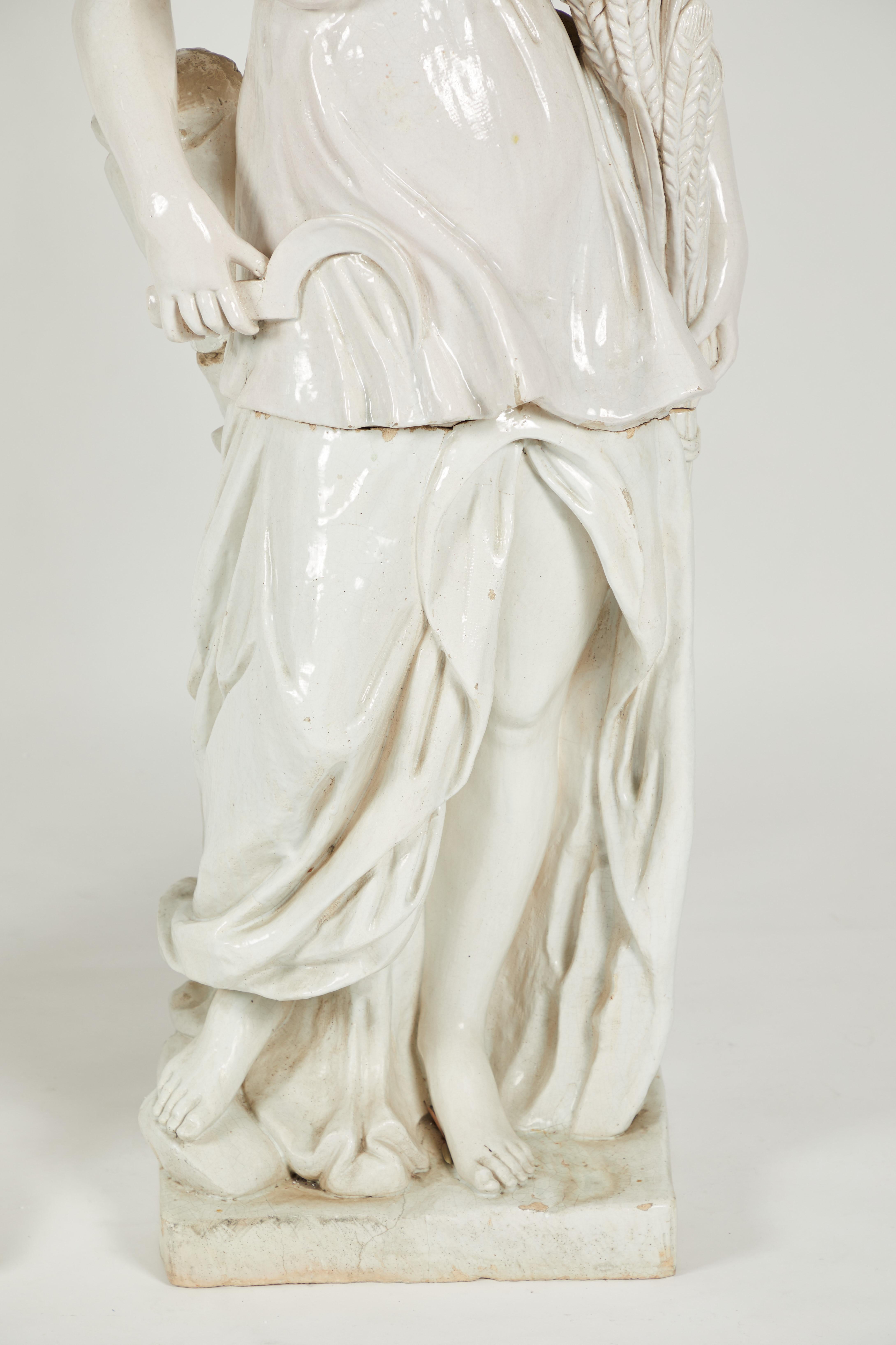 Pair of Near Life-Sized Continental Glazed Earthenware Statues For Sale 8