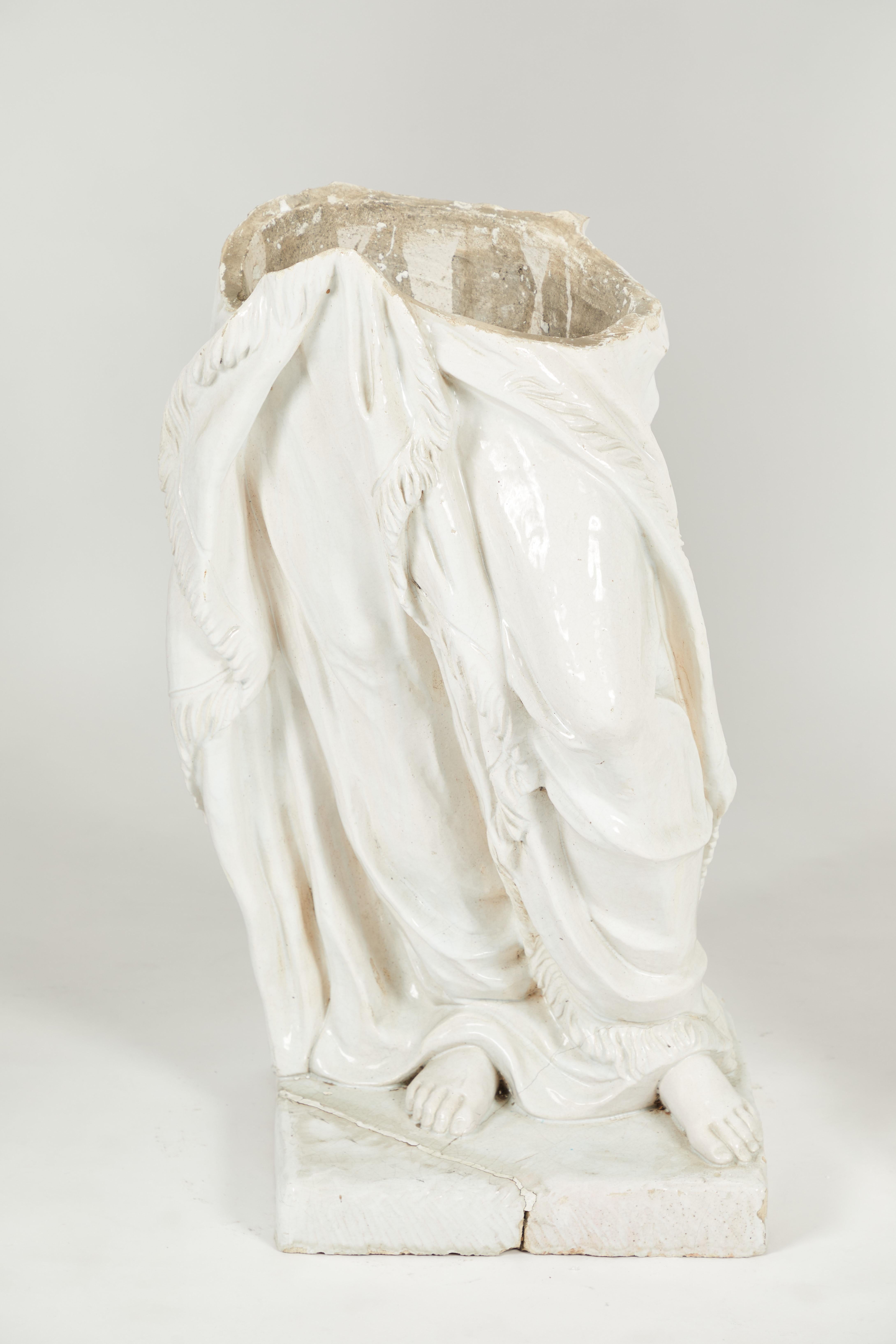 Pair of Near Life-Sized Continental Glazed Earthenware Statues For Sale 9