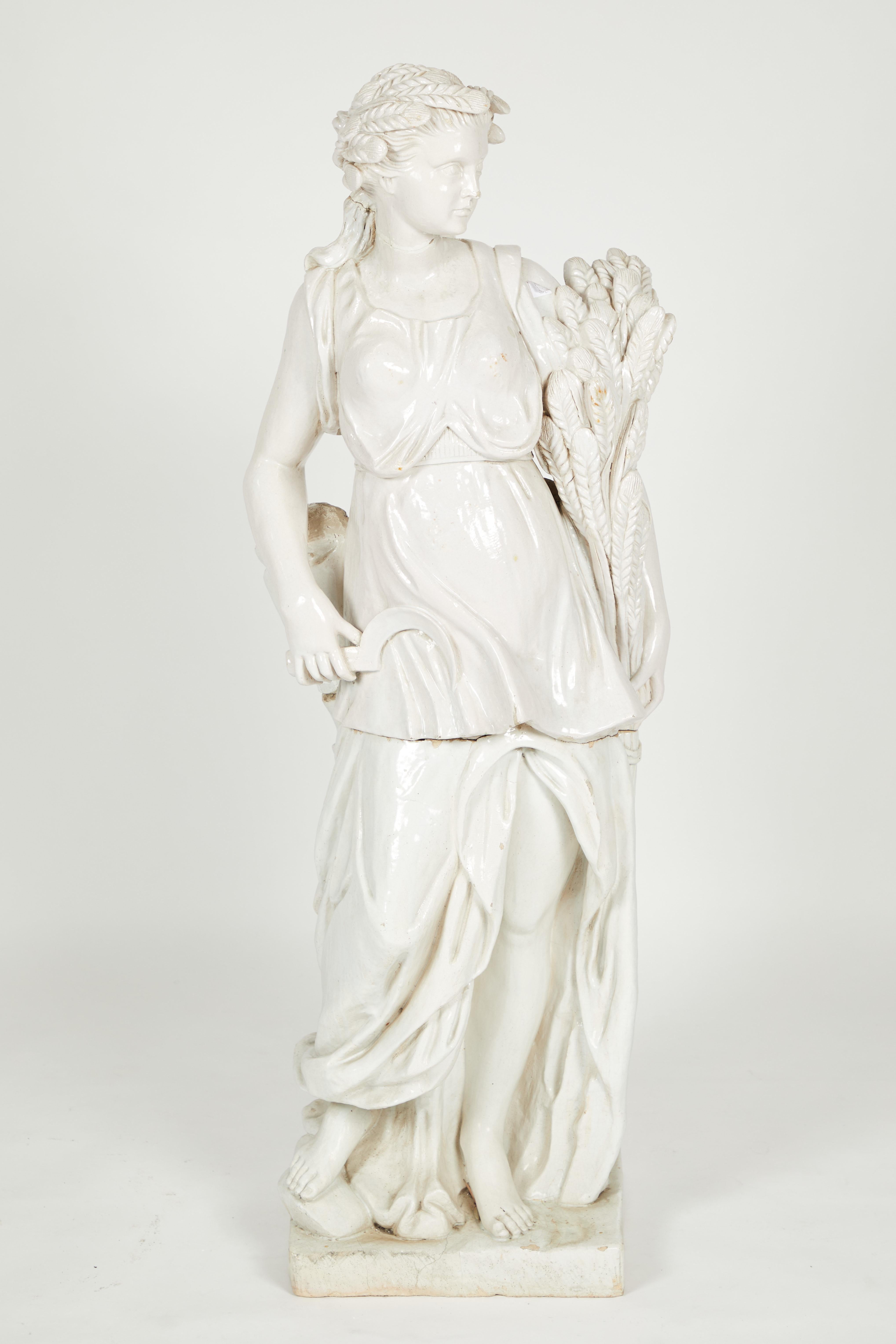 Pair of Near Life-Sized Continental Glazed Earthenware Statues For Sale 10